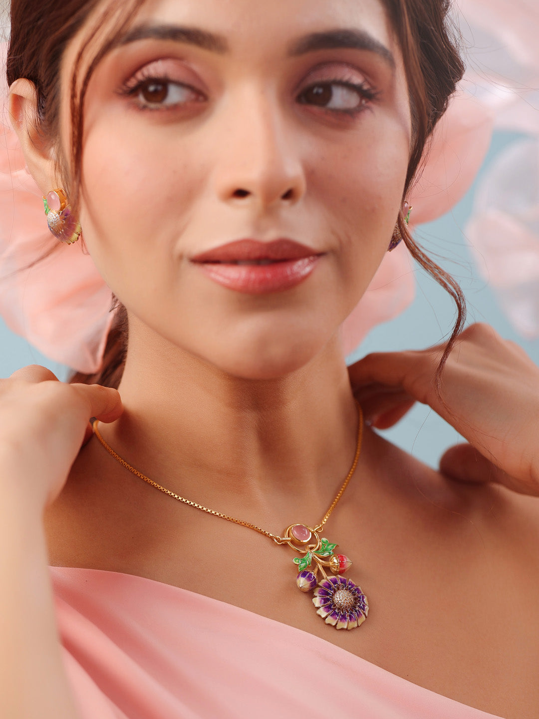 Pink Quartz and Pearl Color Me Pretty 925 Sterling Silver Drop Chain Pendant For Women
