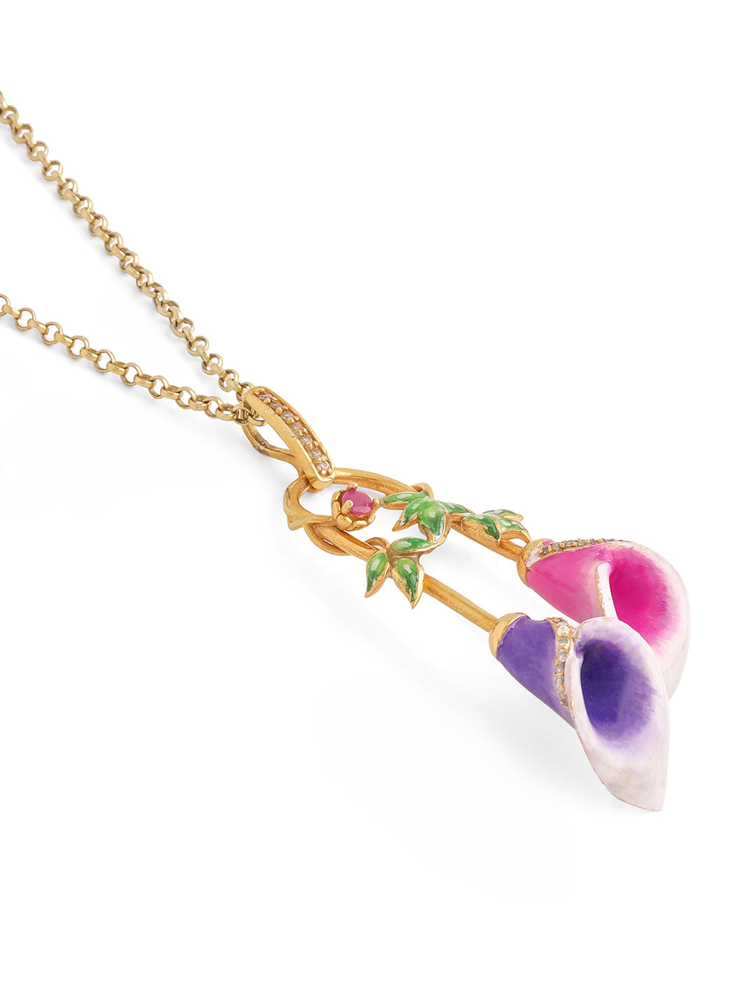 Color Me Pretty and Ruby Flower 925 Sterling Silver Pendant For Women