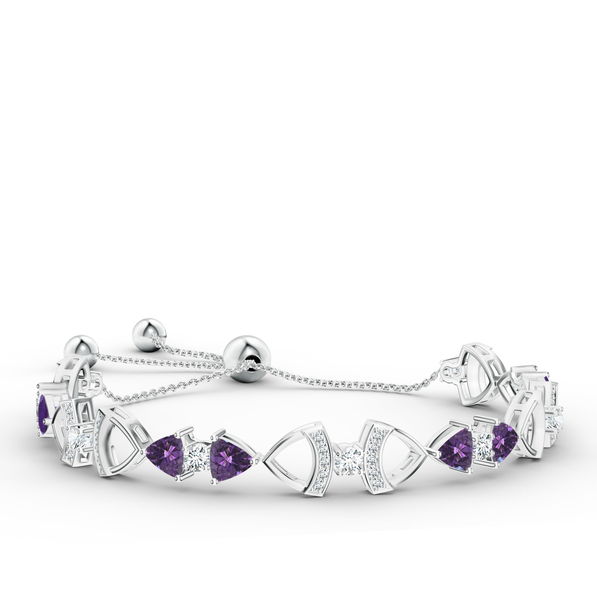 Trillion Amethyst 925 Sterling Silver Bracelet For Women