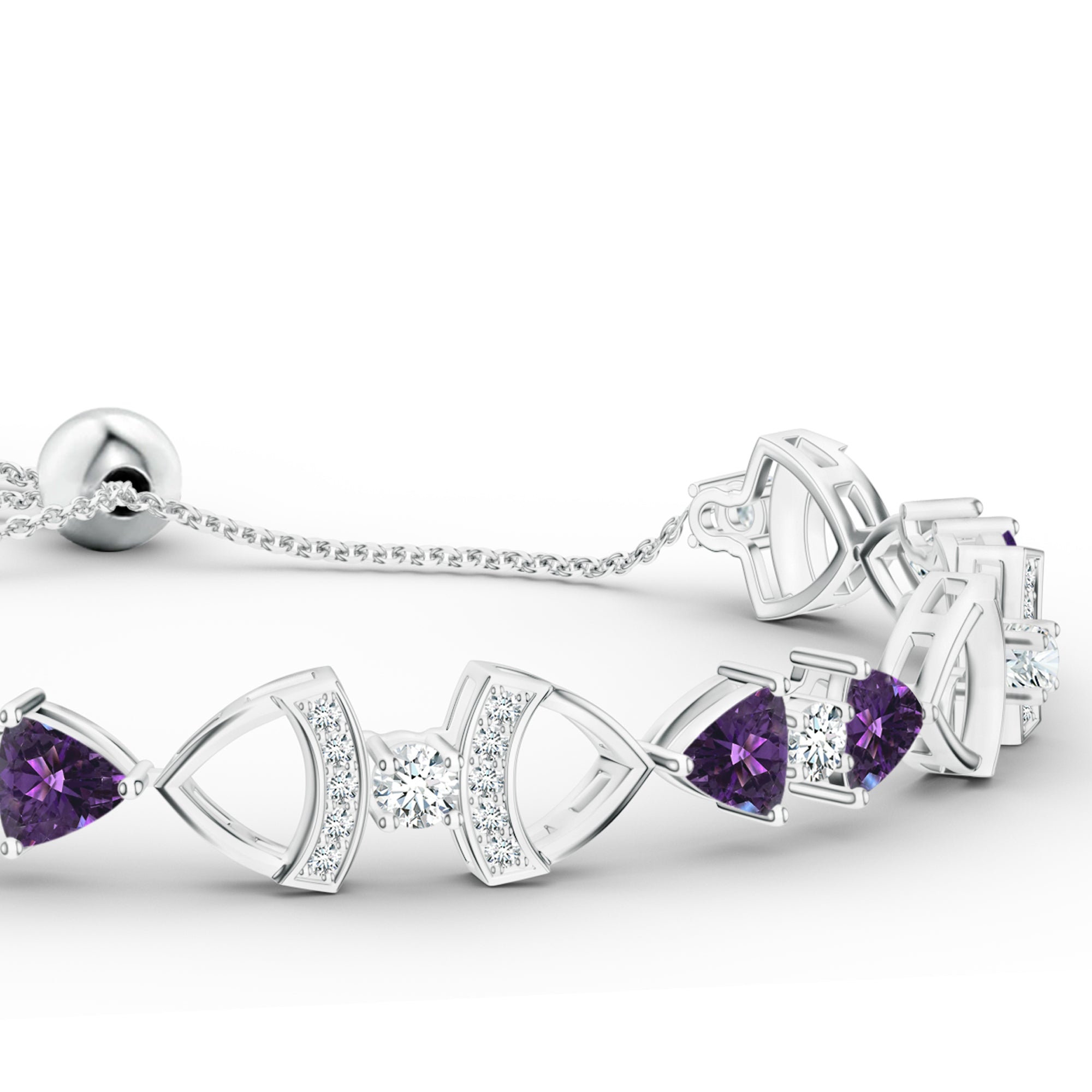 Trillion Amethyst 925 Sterling Silver Bracelet For Women