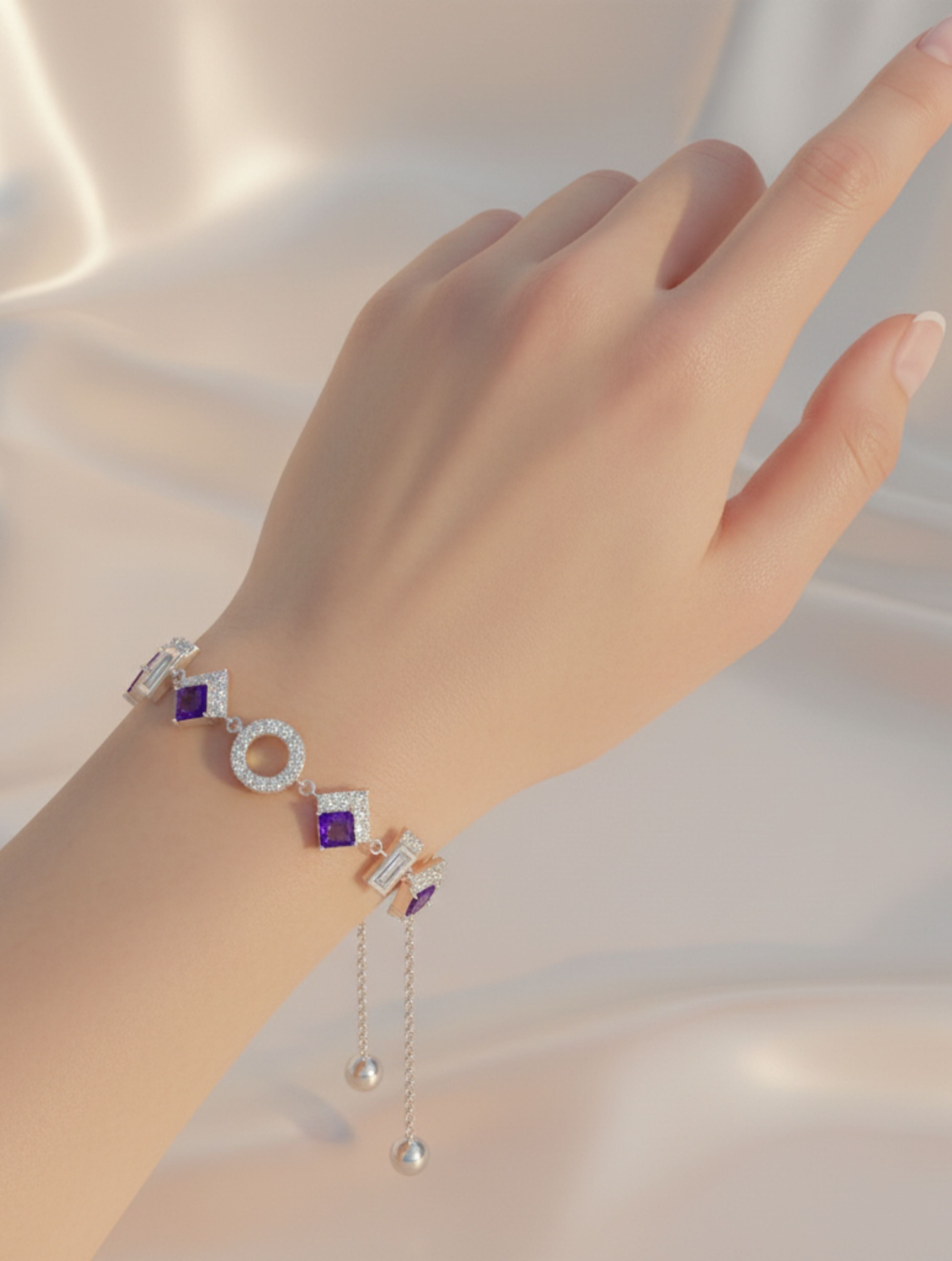 Square Amethyst 925 Sterling Silver Bracelet For Women