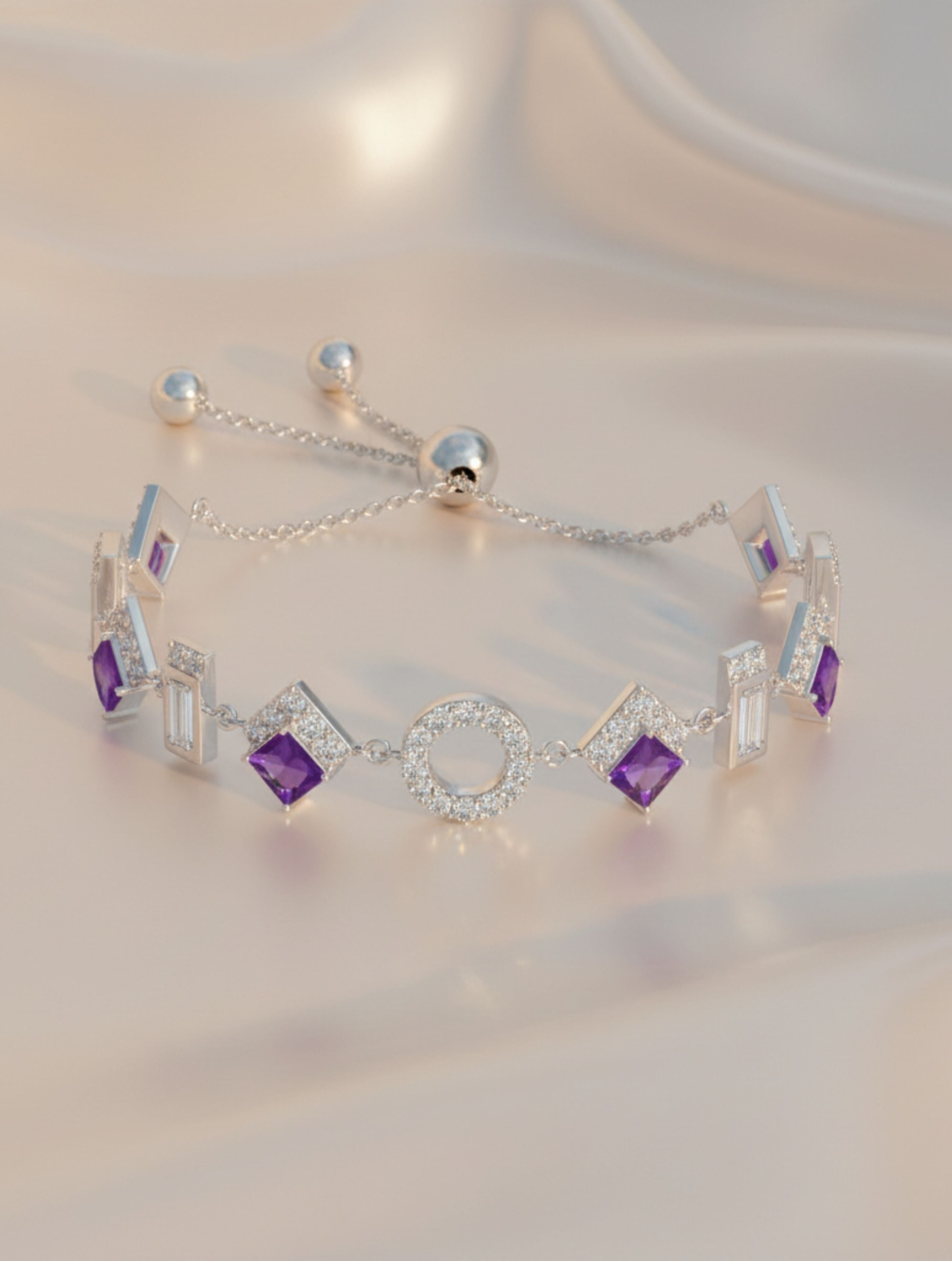 Square Amethyst 925 Sterling Silver Bracelet For Women