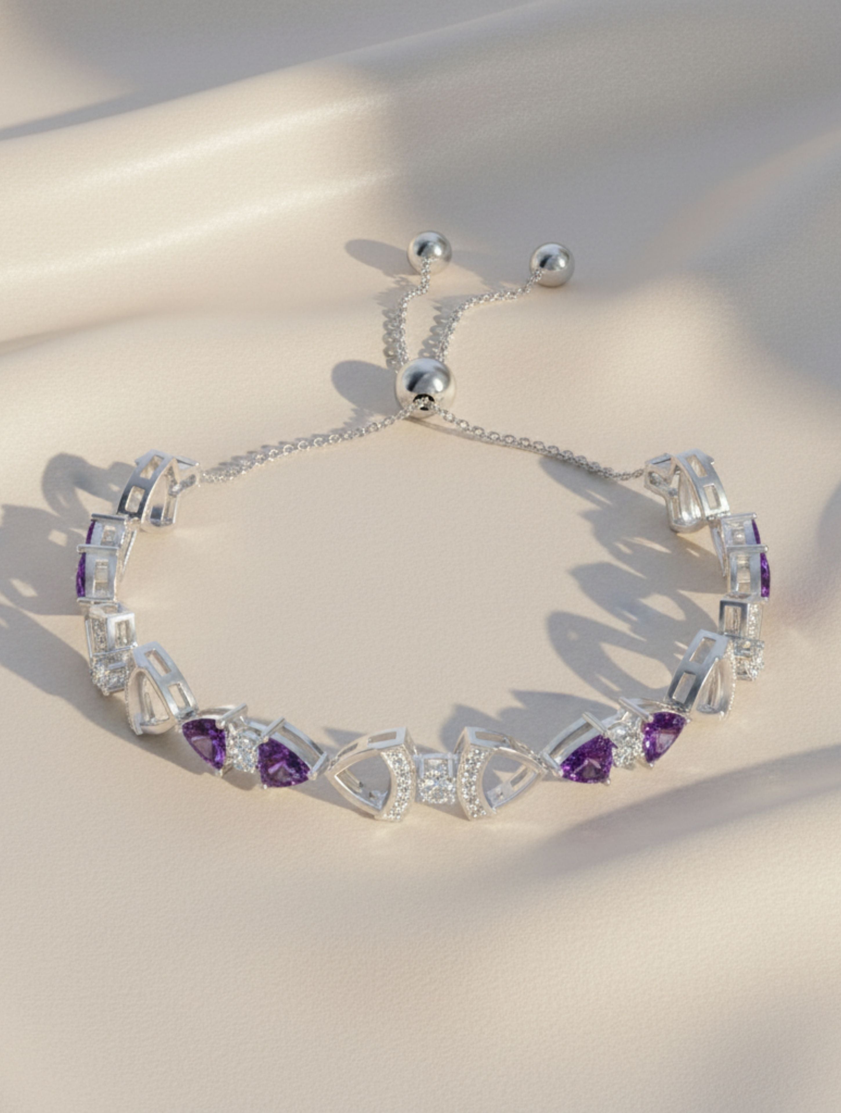 Trillion Amethyst 925 Sterling Silver Bracelet For Women