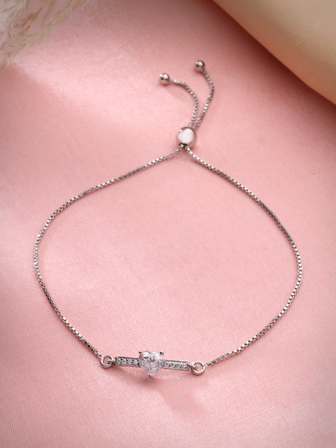 Heartfelt 925 Sterling Silver Rhodium-Plated Moissanite Bolo Bracelet