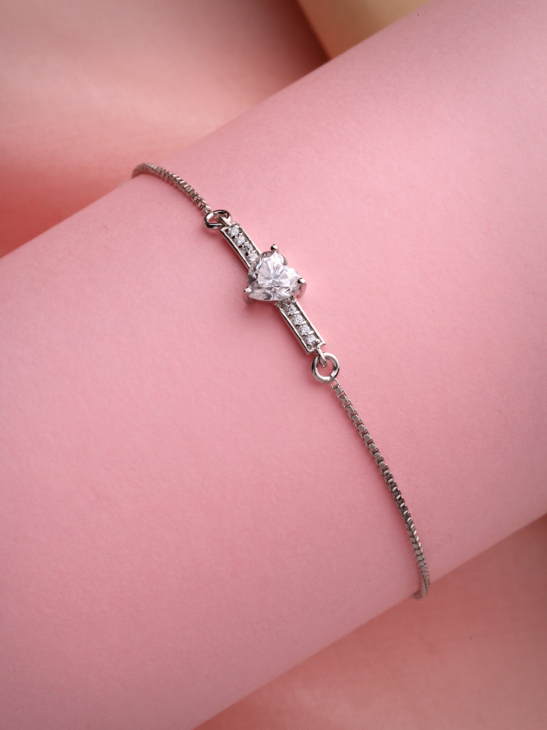 Heartfelt 925 Sterling Silver Rhodium-Plated Moissanite Bolo Bracelet