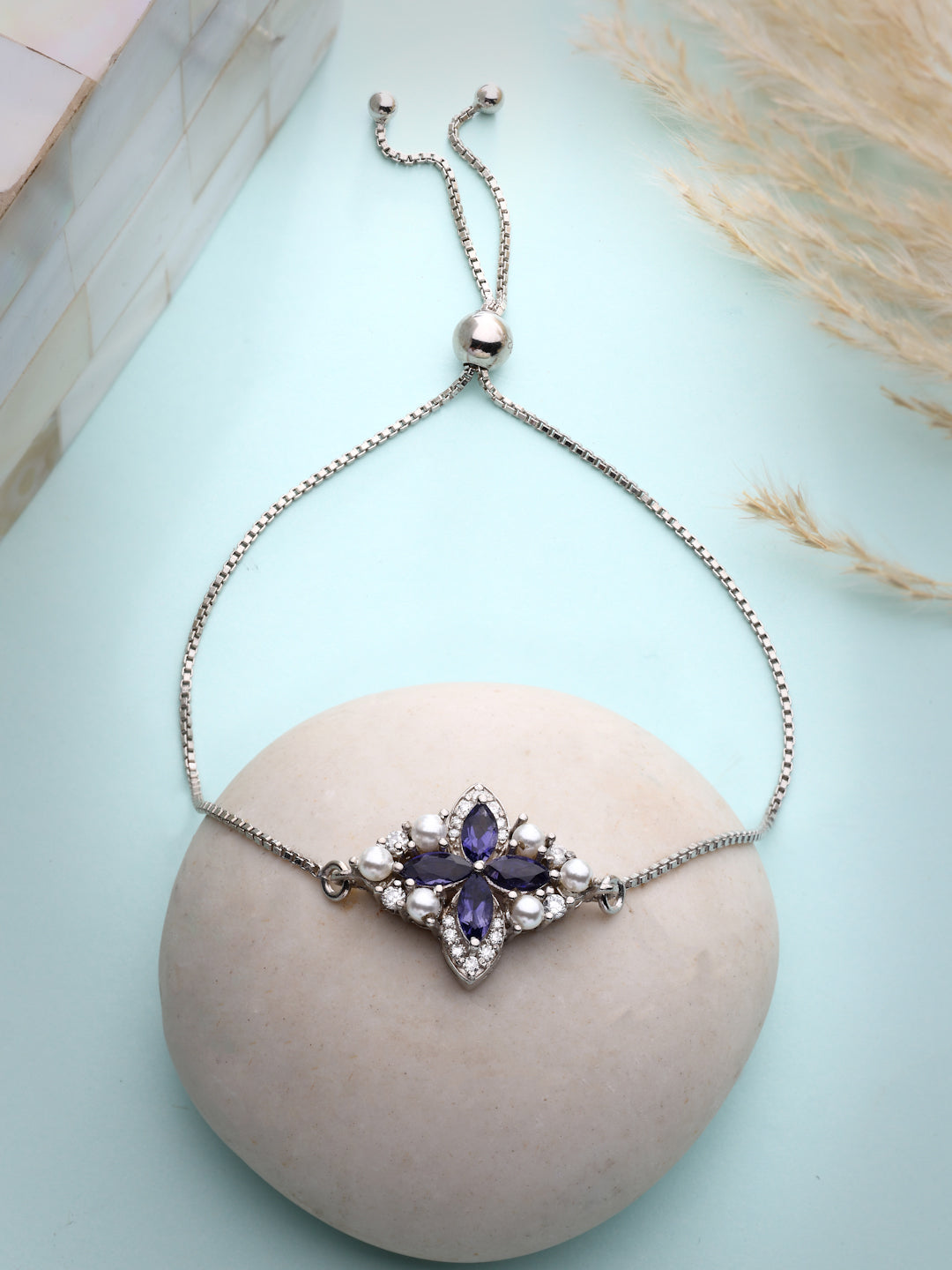 Indigo Blossom 925 Sterling Silver Moissanite & Iolite Bolo Bracelet