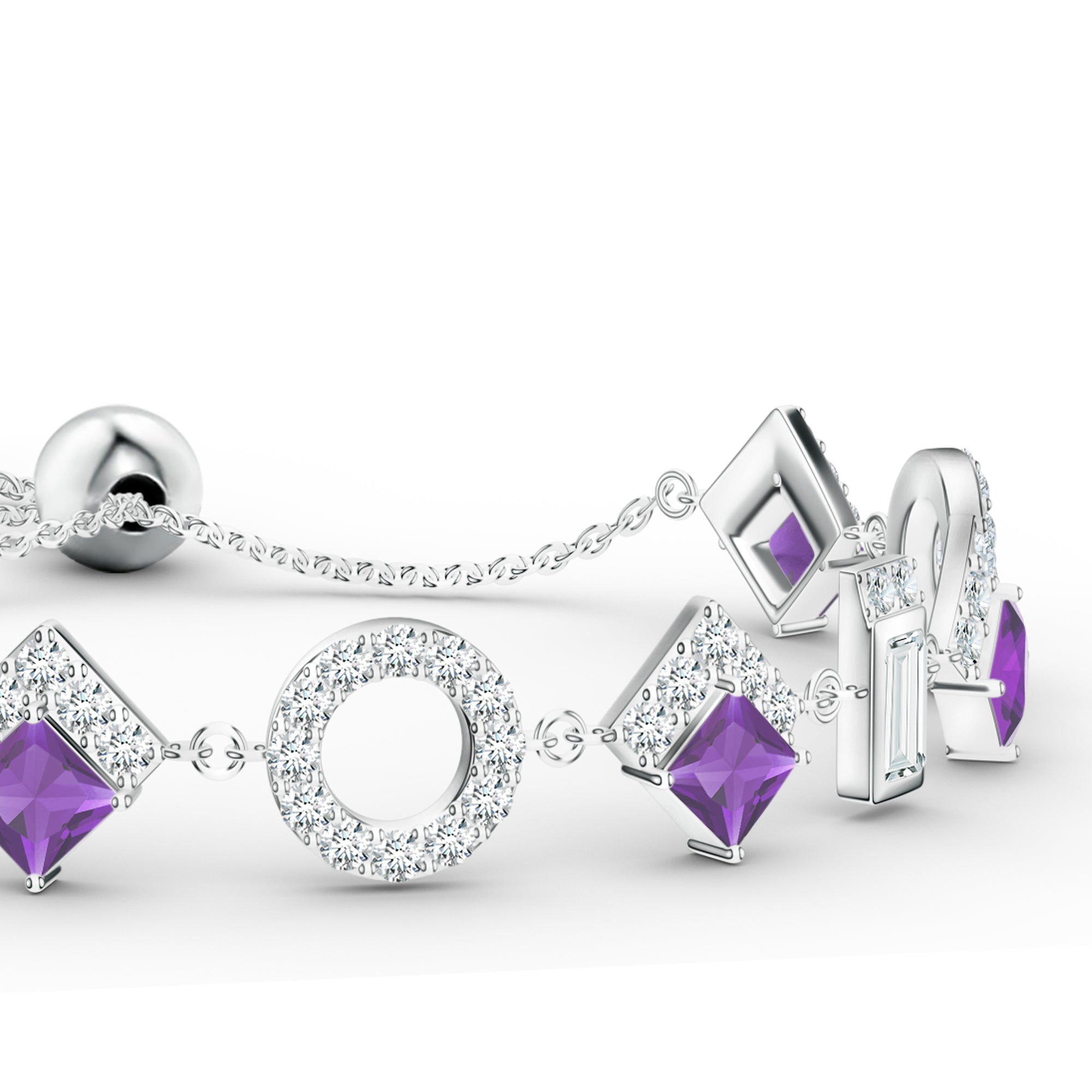 Square Amethyst 925 Sterling Silver Bracelet For Women