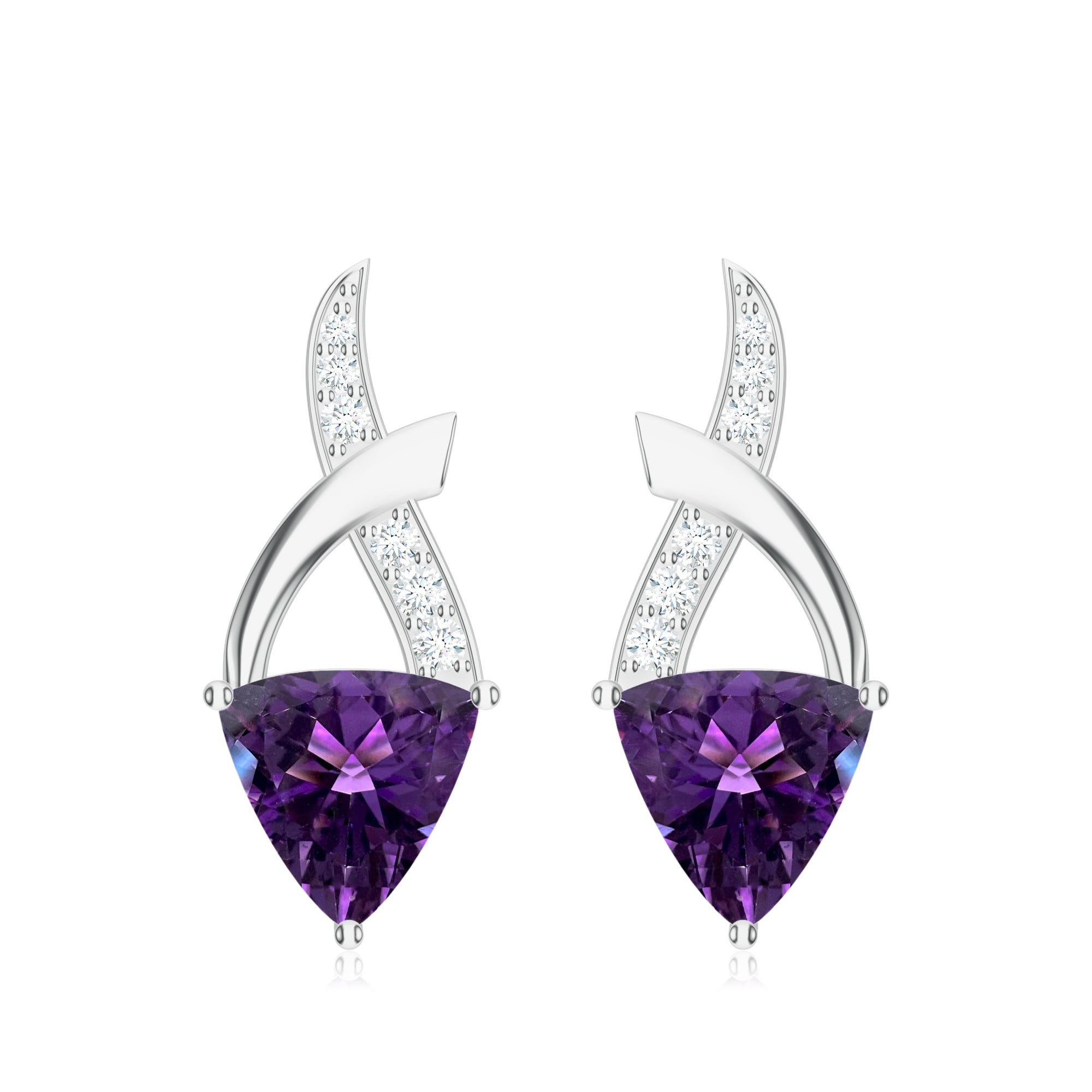 Trillion Amethyst 925 Sterling Silver Earrings For Women