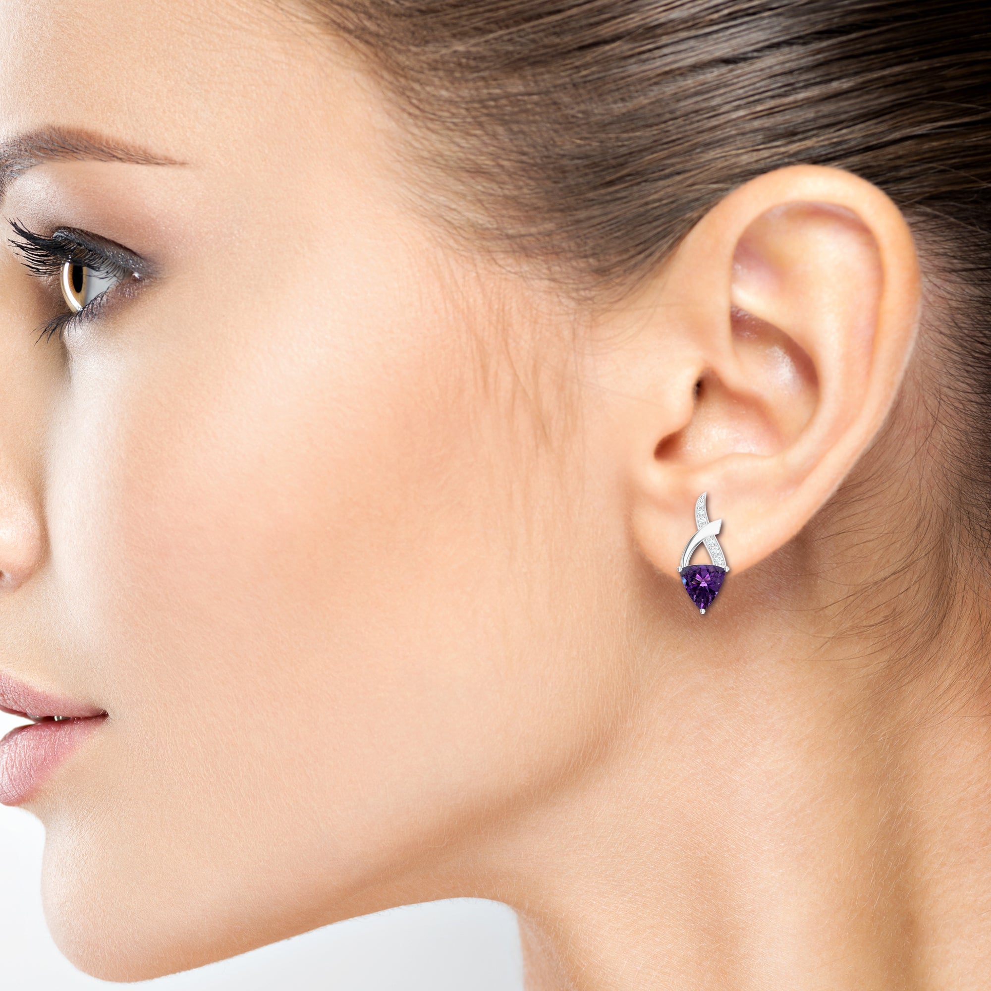 Trillion Amethyst 925 Sterling Silver Earrings For Women