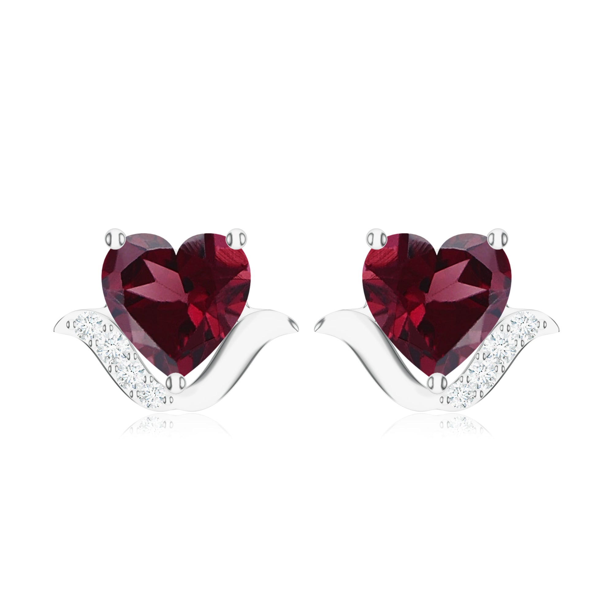 Heart-Shaped Garnet 925 Sterling Silver Stud Earrings For Women