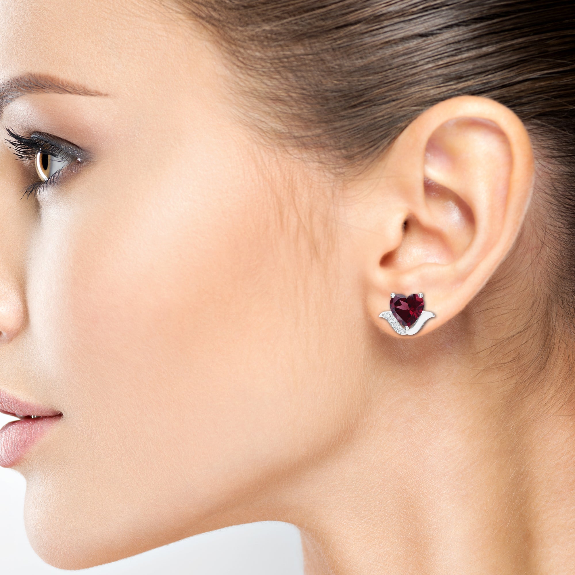 Heart-Shaped Garnet 925 Sterling Silver Stud Earrings For Women