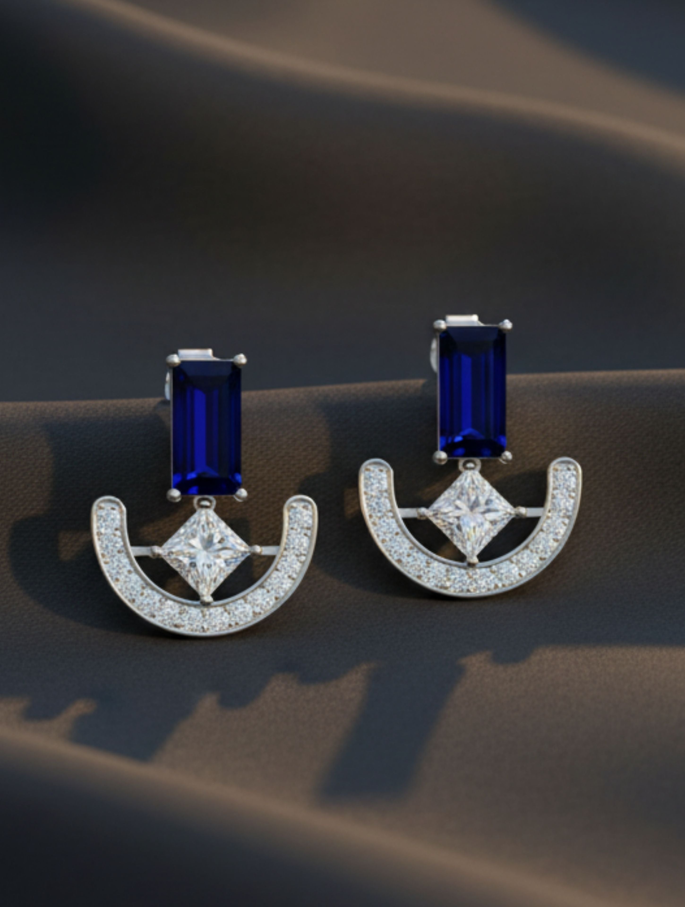 Iolite and Moissanite 925 Sterling Silver Earrings For Women