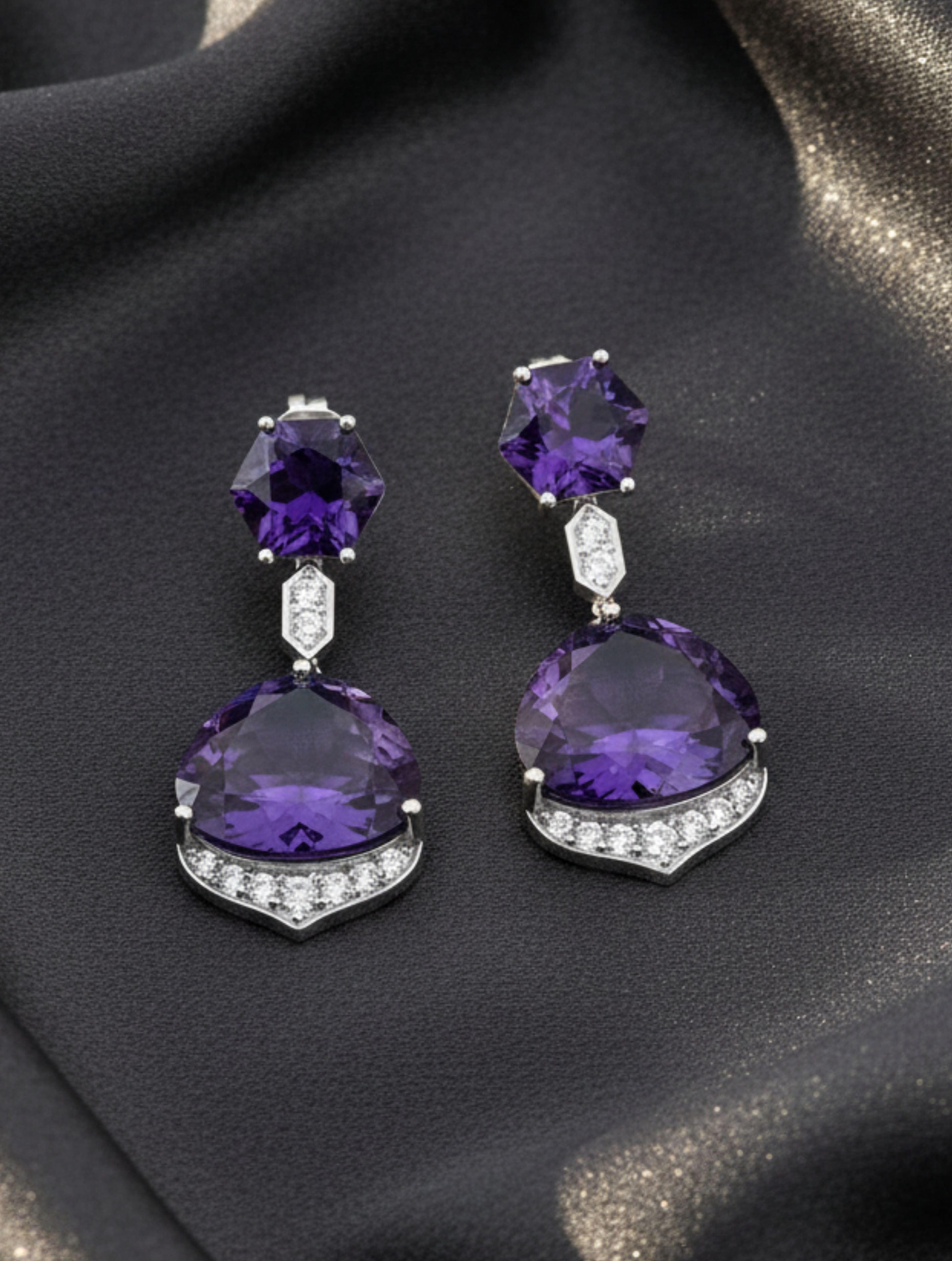 Amethyst and Moissanite 925 Sterling Silver Earrings For Women
