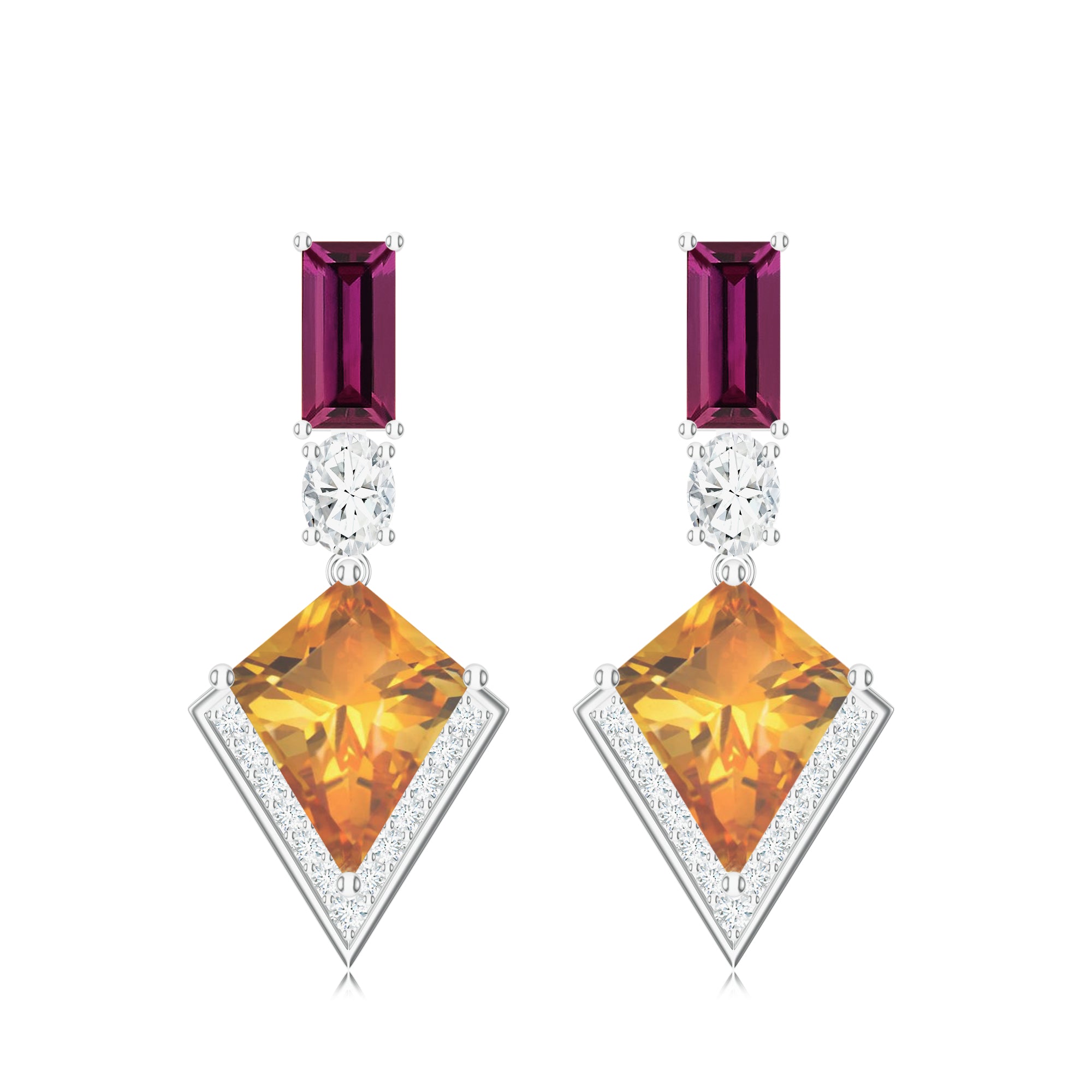Rhodolite Garnet and Citrine 925 Sterling Silver Earrings For Women