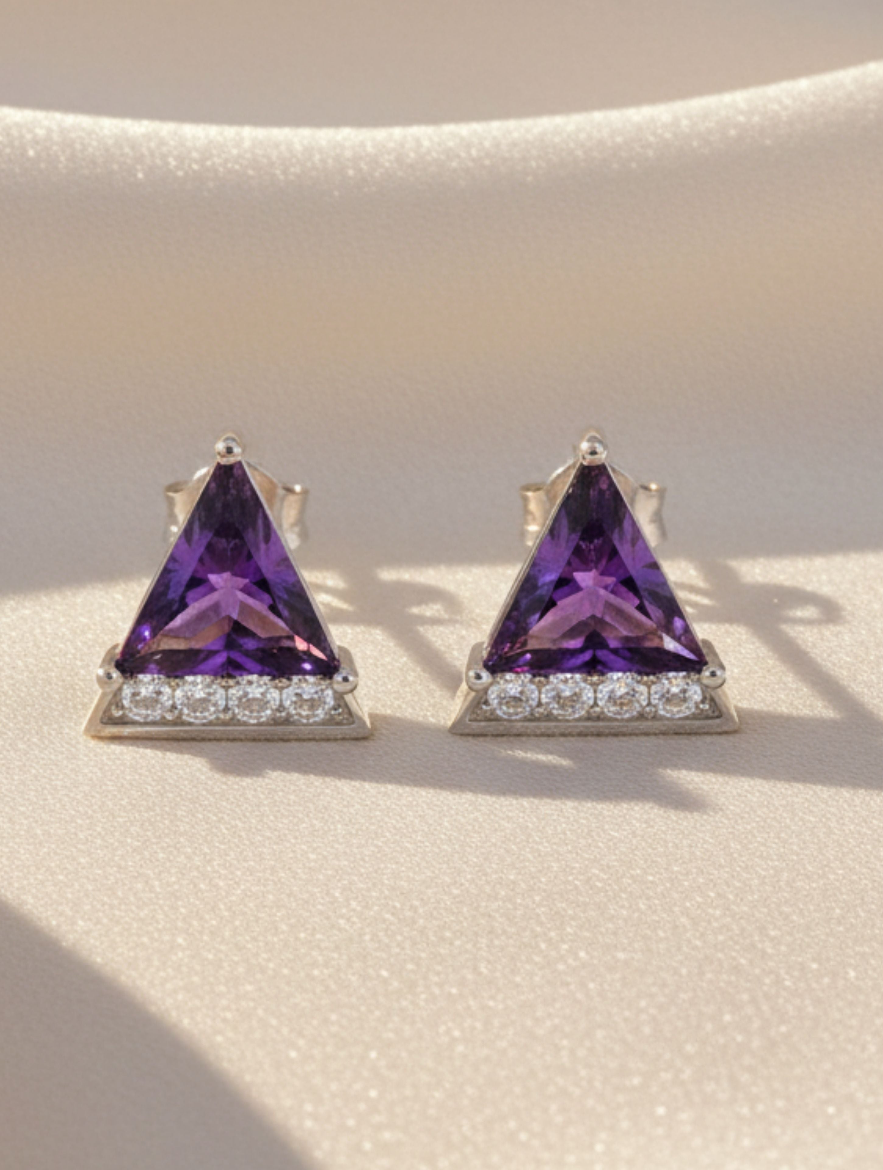 Triangle Amethyst 925 Sterling Silver Earrings For Women