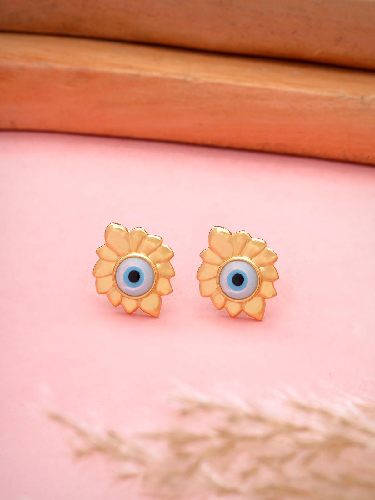 Evil Eye Stud Earrings in 925 Sterling Silver with Gold Plating