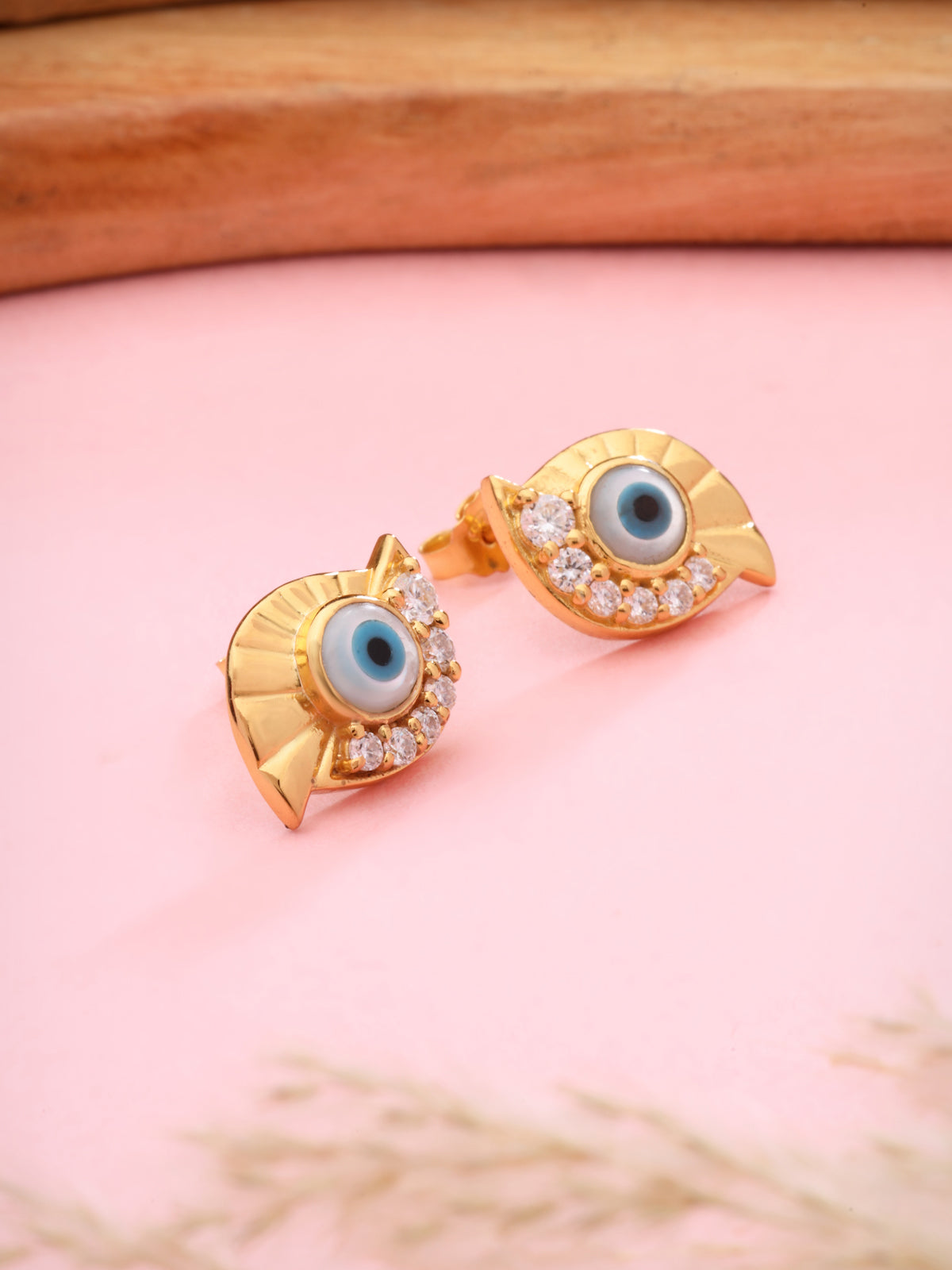 Evil Eye and Moissanite Stud Earrings in 925 Sterling Silver with Gold Plating