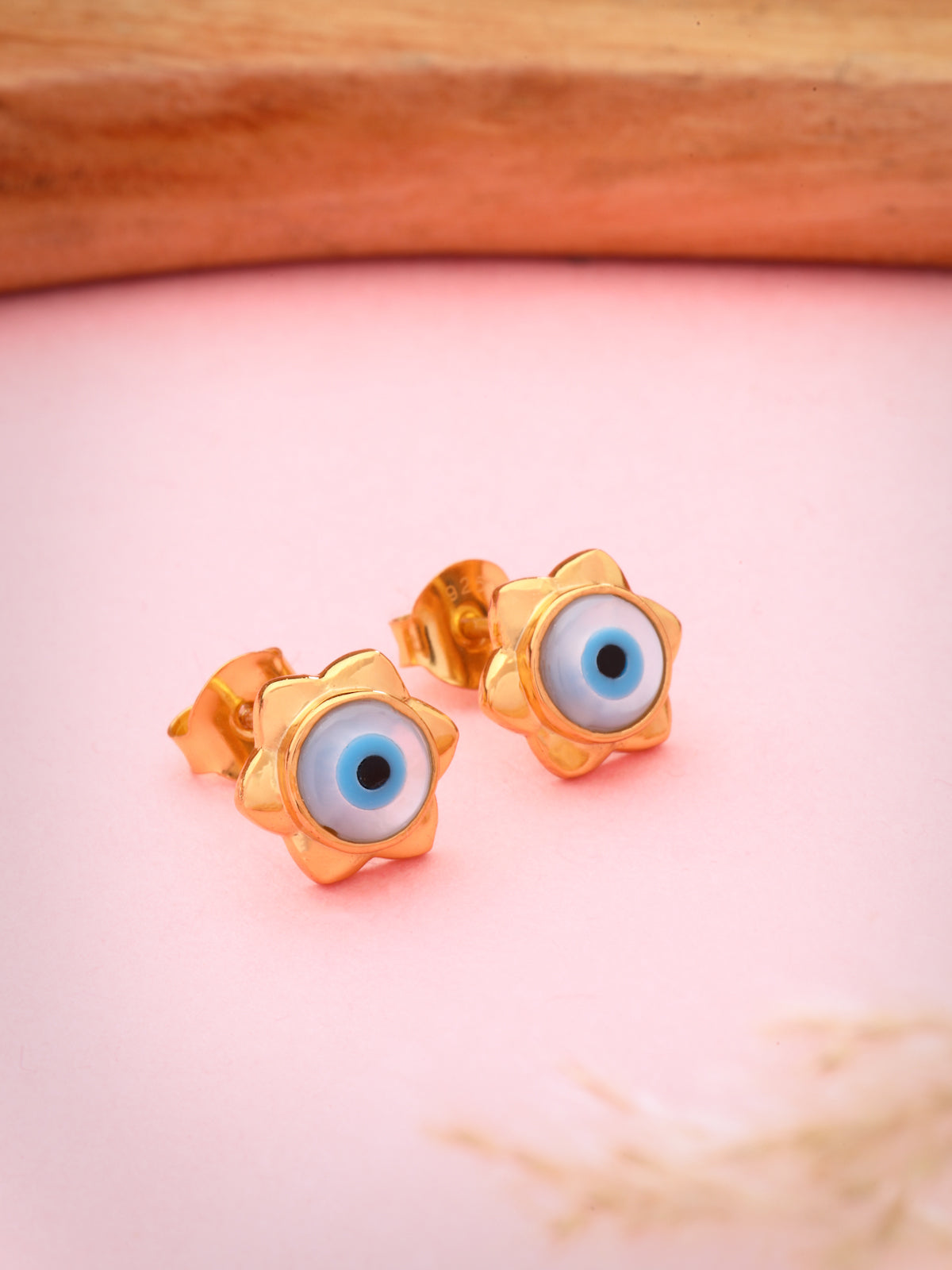 Evil Eye Stud Earrings in 925 Sterling Silver with Gold Plating