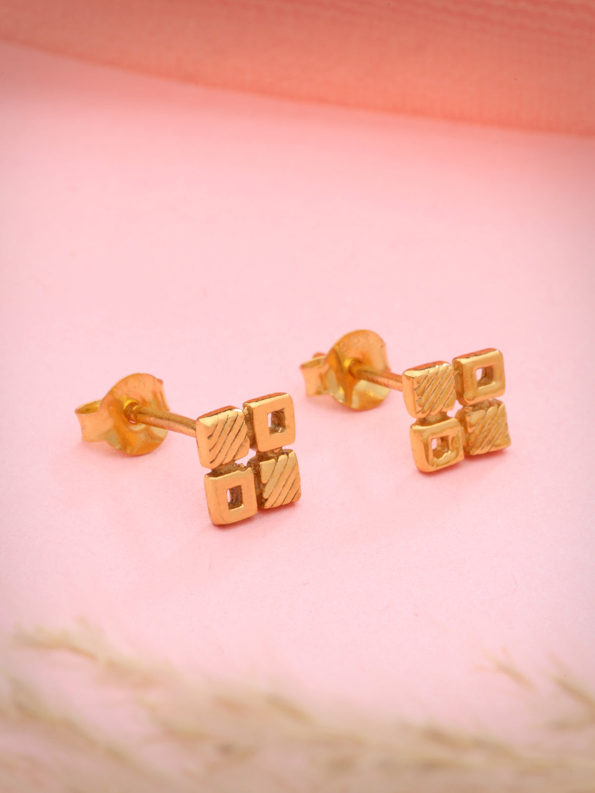 Gold Plated 925 Sterling Silver Geometric Quad Stud Earrings