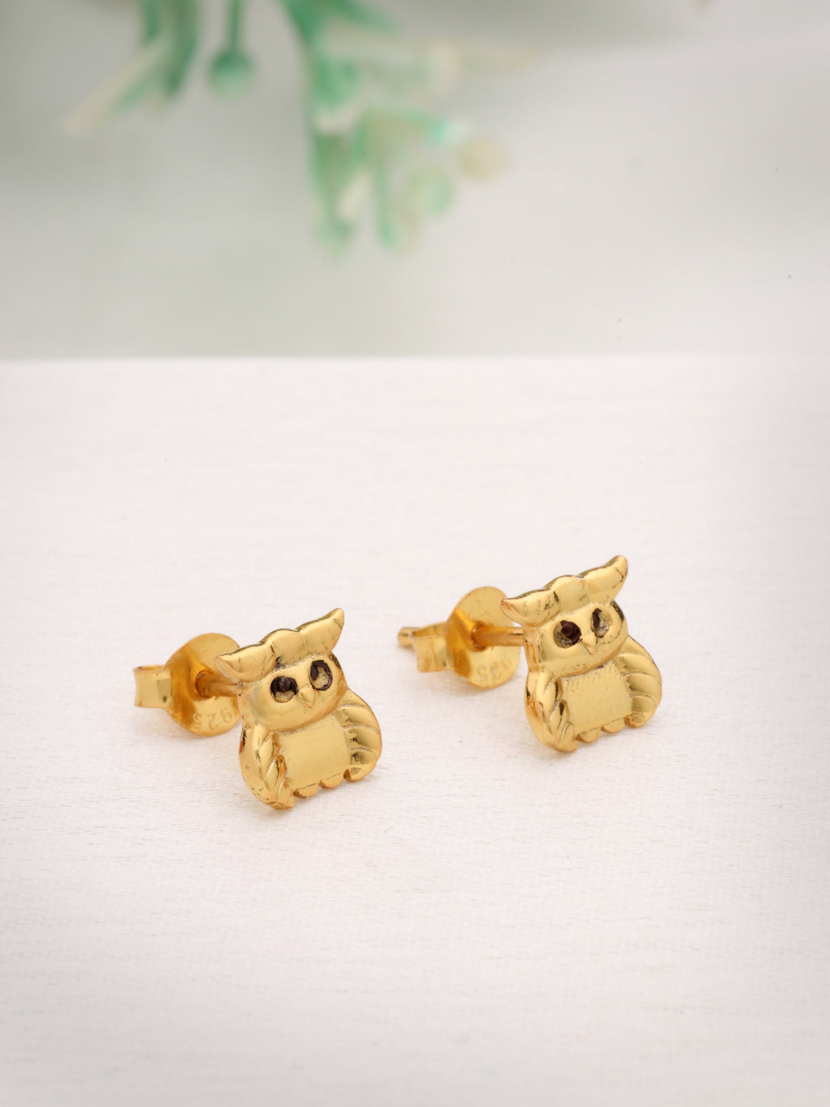 925 Sterling Silver Gold-Plated Cute Owl Stud Earrings