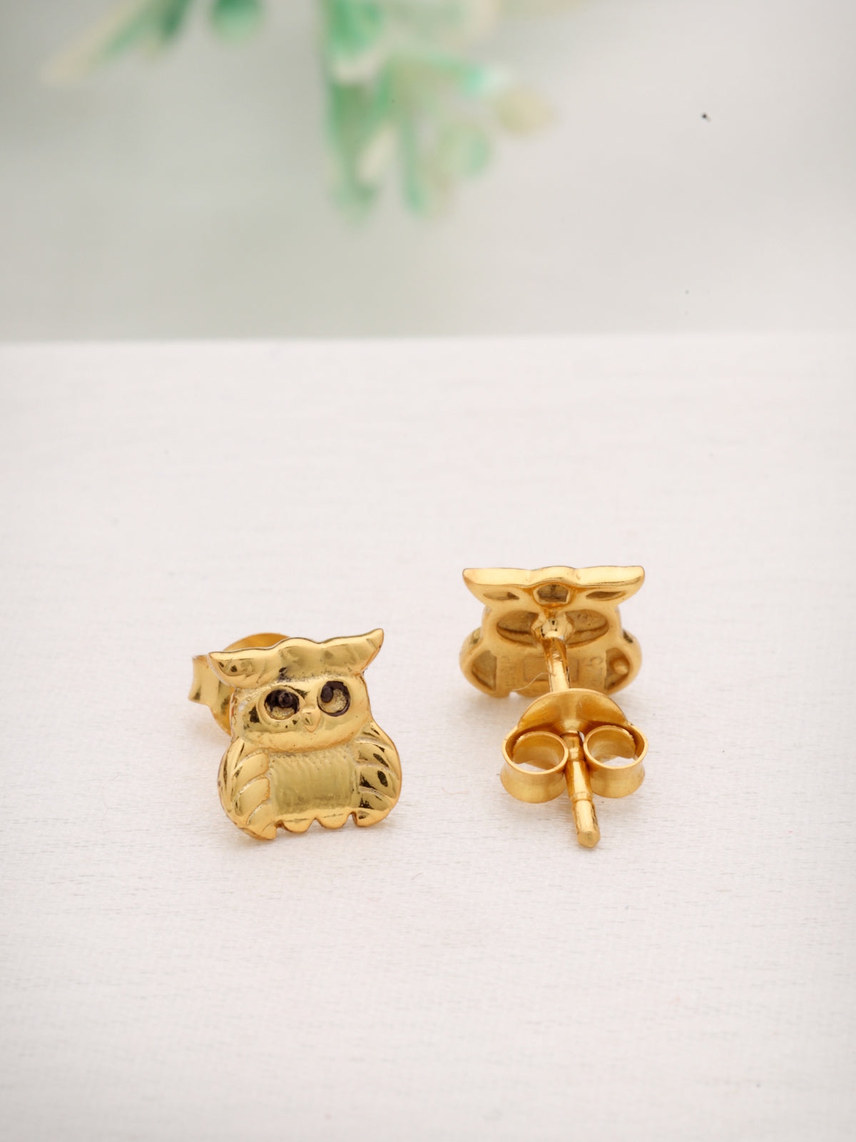 925 Sterling Silver Gold-Plated Cute Owl Stud Earrings