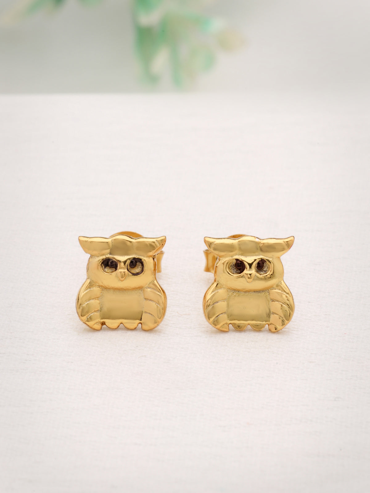 925 Sterling Silver Gold-Plated Cute Owl Stud Earrings