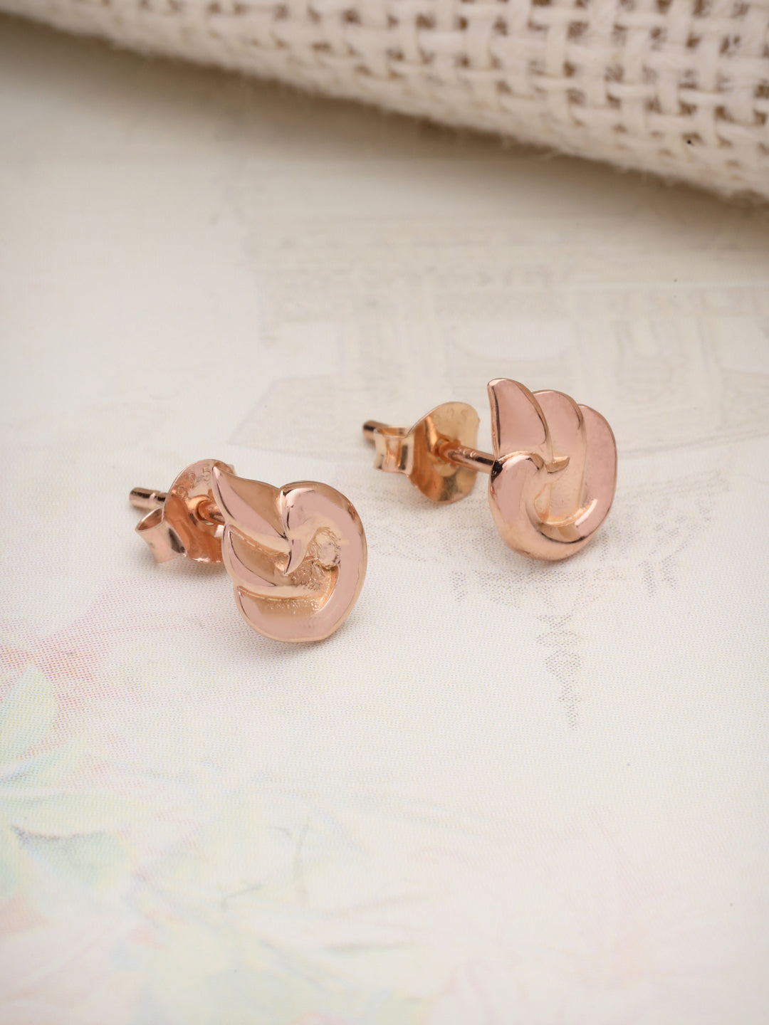 Rose Gold Plated 925 Sterling Silver Swan Stud Earrings