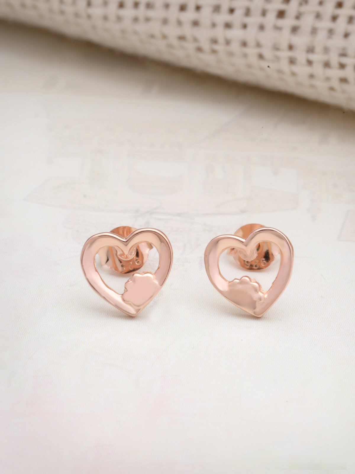 Rose Gold Plated 925 Sterling Silver Cutout Heart Stud Earrings