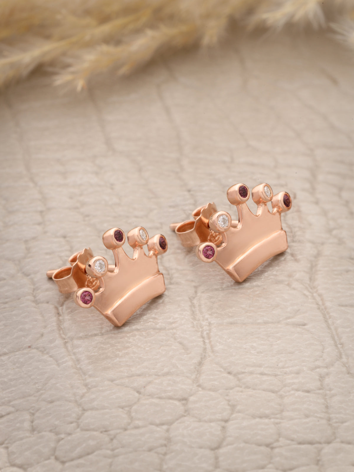 Rhodolite and Moissanite Stud Earrings in 925 Sterling Silver with Rose Gold Plating