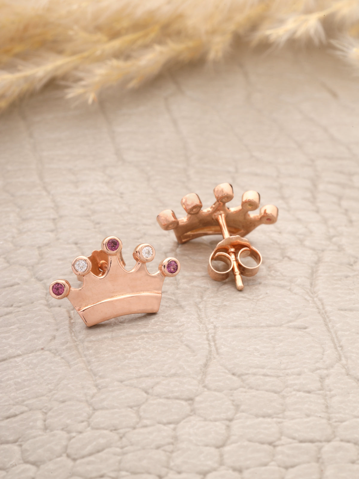 Rhodolite and Moissanite Stud Earrings in 925 Sterling Silver with Rose Gold Plating