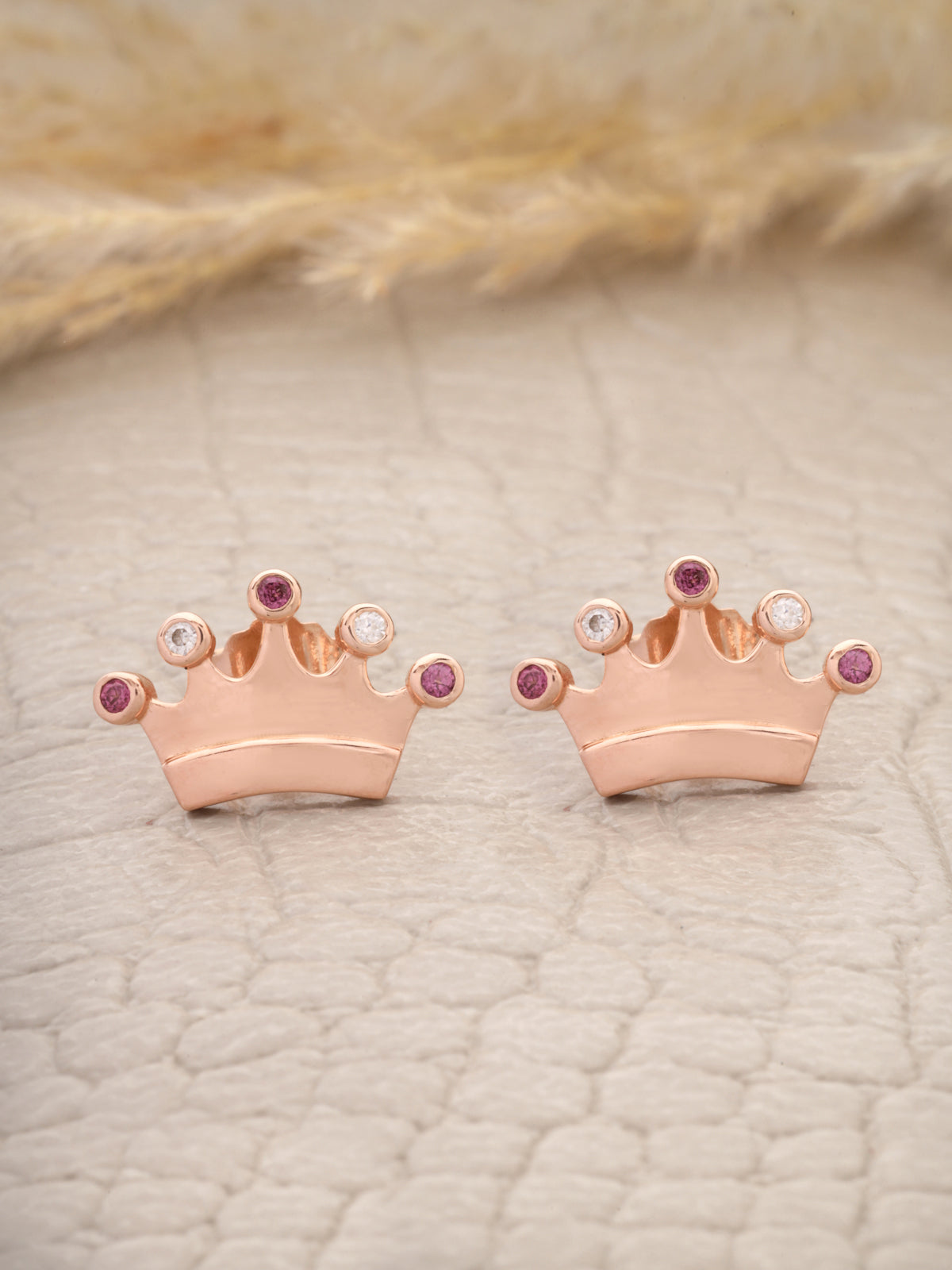 Rhodolite and Moissanite Stud Earrings in 925 Sterling Silver with Rose Gold Plating