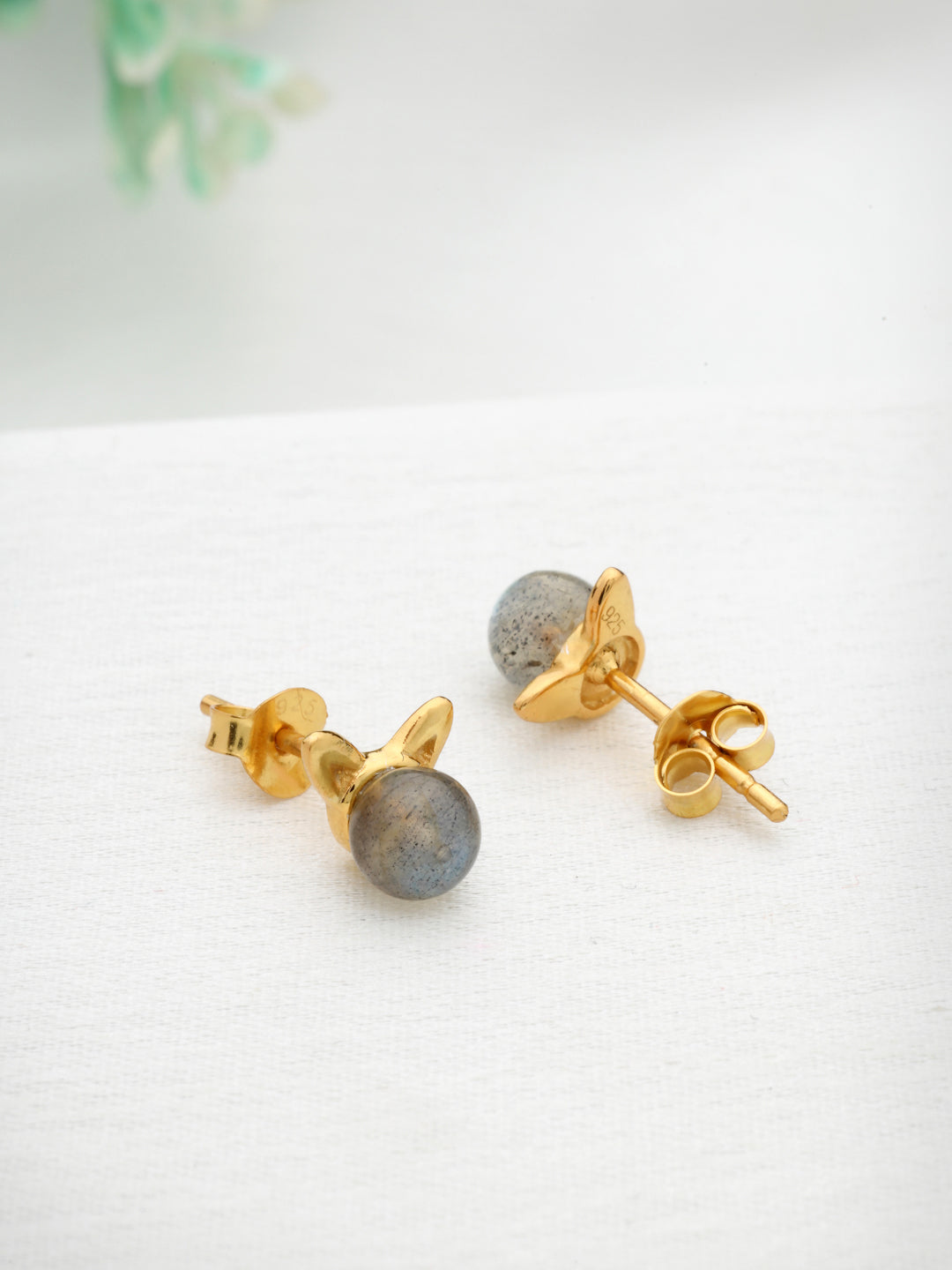 Labradorite Stud Earrings in 925 Sterling Silver with Gold Plating
