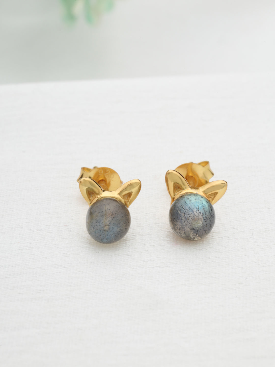 Labradorite Stud Earrings in 925 Sterling Silver with Gold Plating