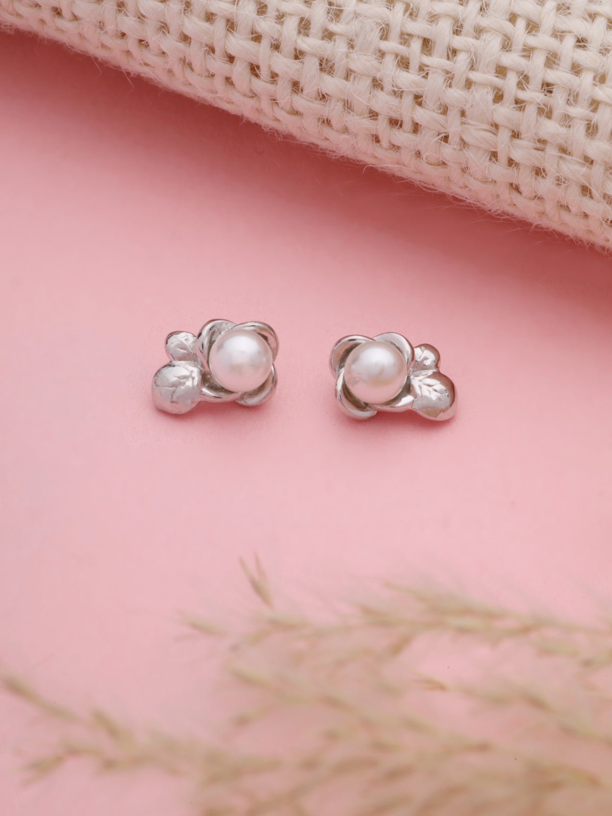 Pearl Stud Earrings in 925 Sterling Silver with Rhodium Plating