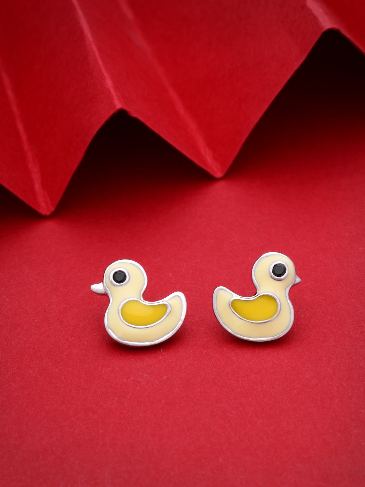 Yellow Duckling Enamel Stud Earrings in 925 Sterling Silver