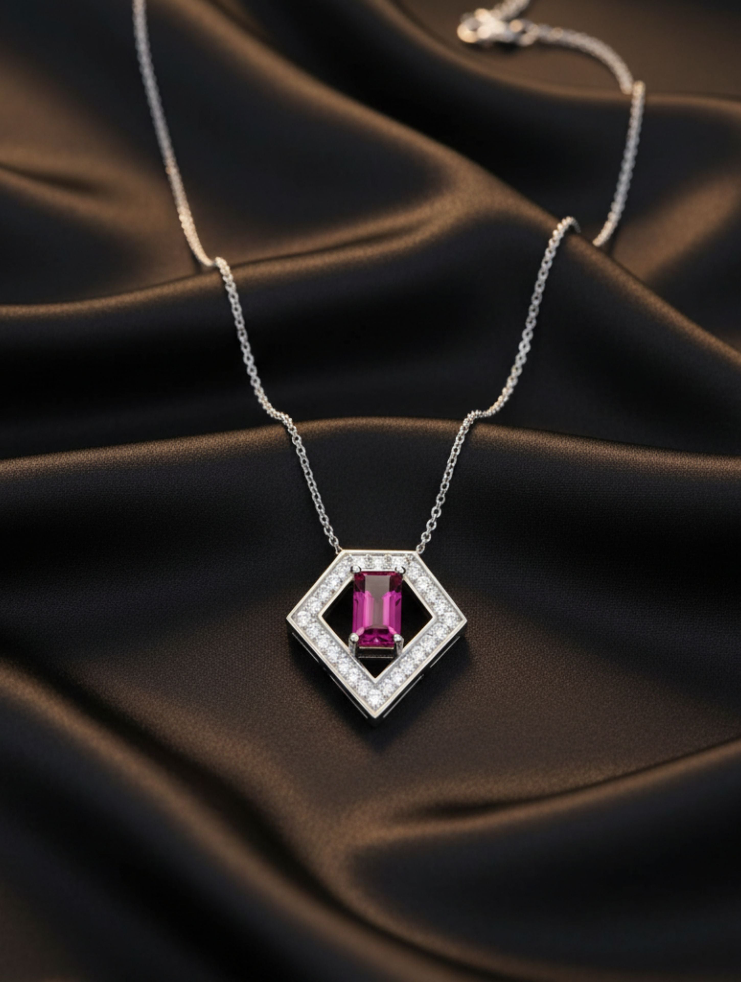 Rhodolite Garnet and Moissanite 925 Sterling Silver Pendant For Women