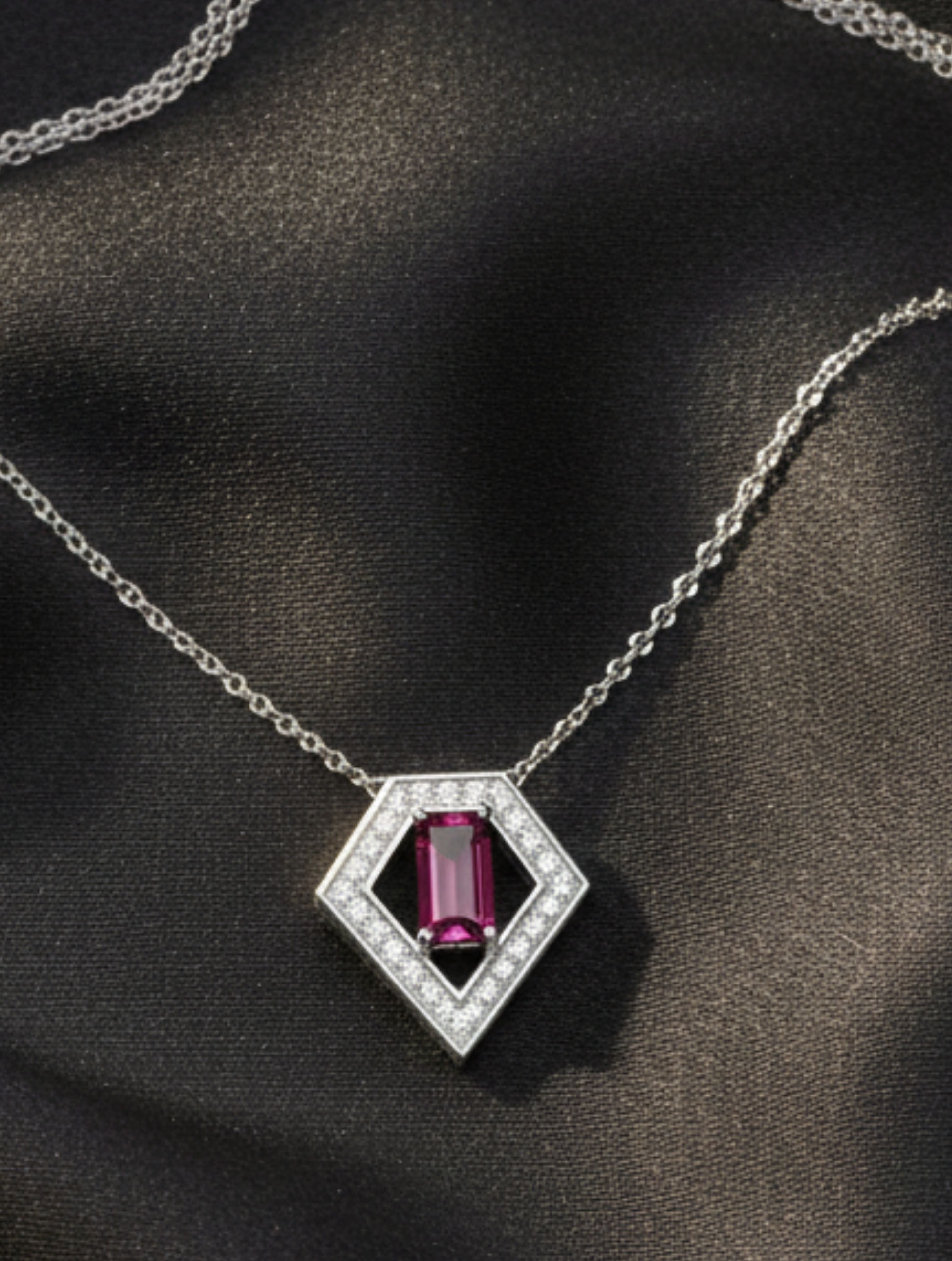 Rhodolite Garnet and Moissanite 925 Sterling Silver Pendant For Women