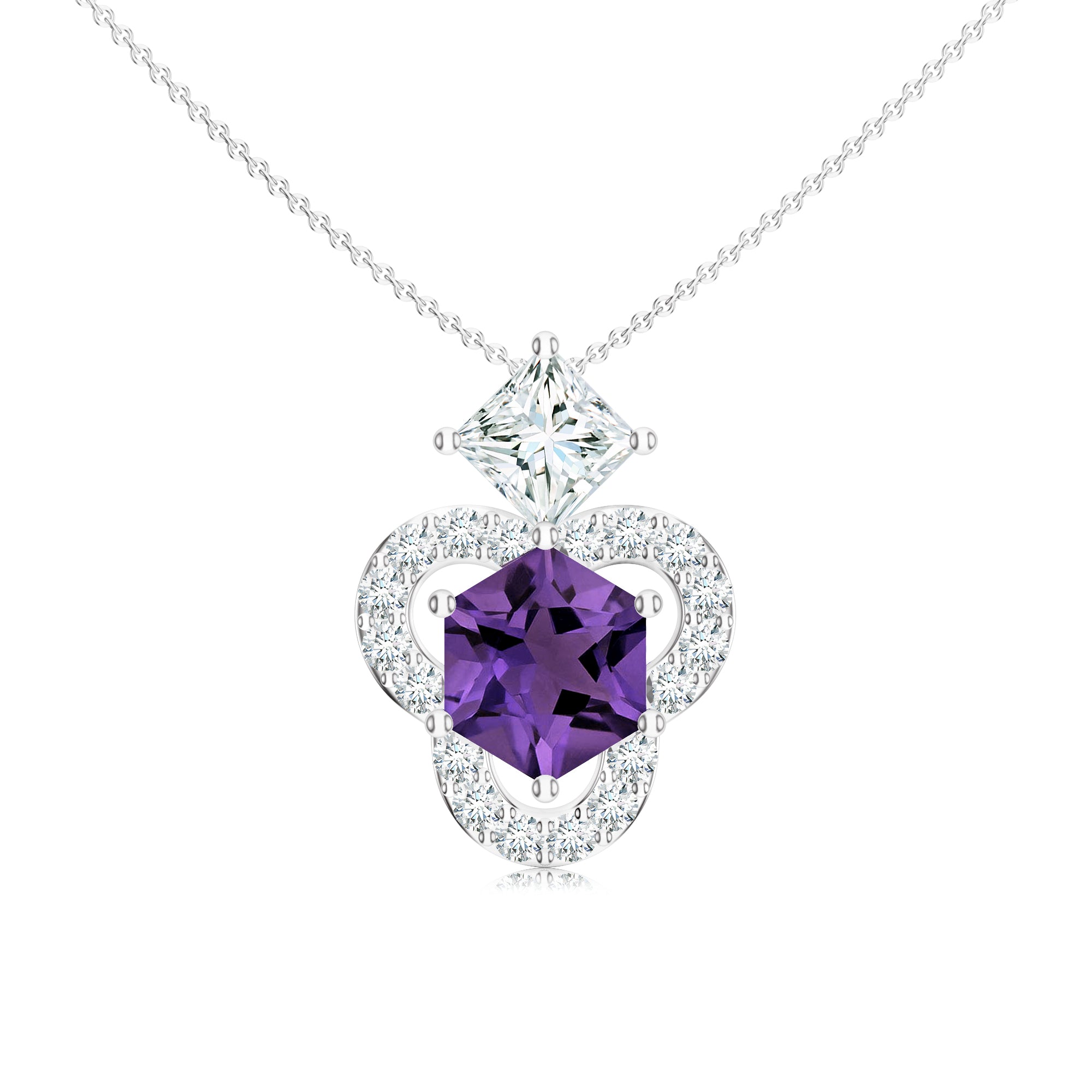 Abstract Amethyst and Moissanite 925 Sterling Silver Pendant For Women