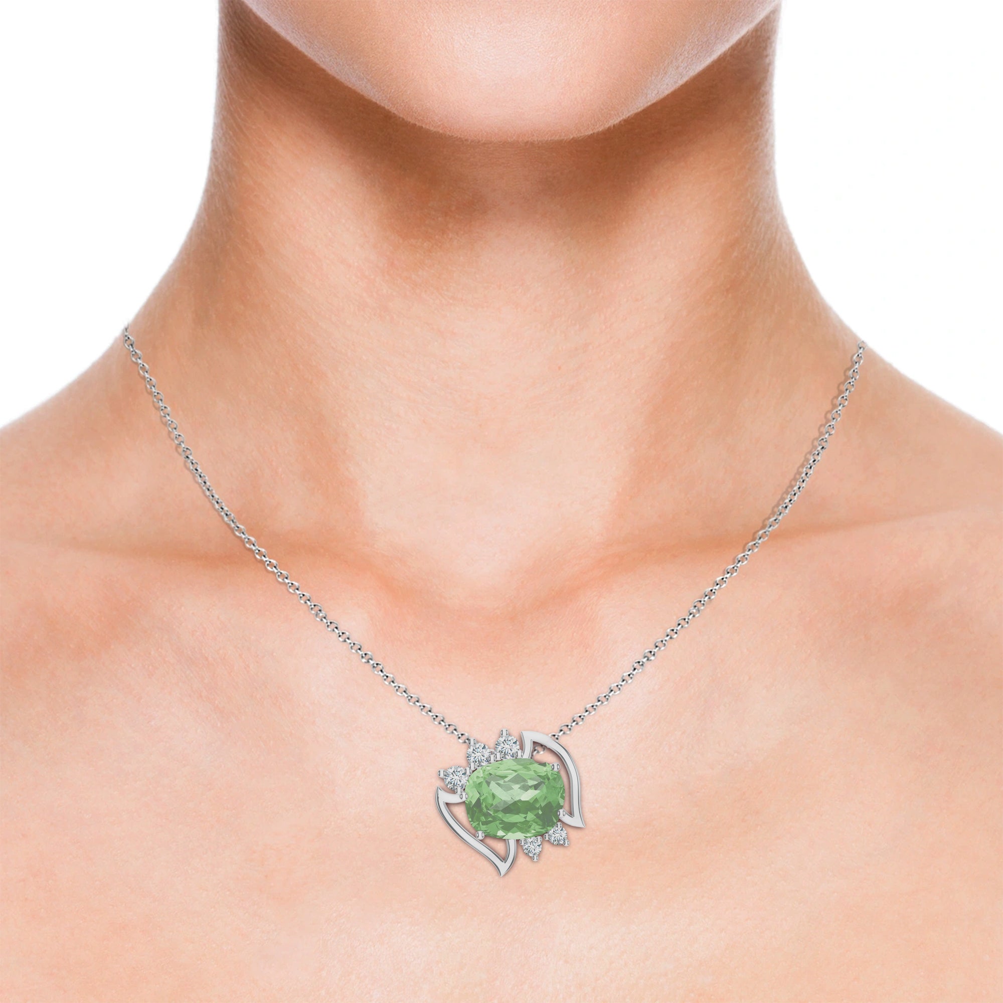 Green Amethyst & Moissanite Geometric 925 Sterling Silver Pendant For Women