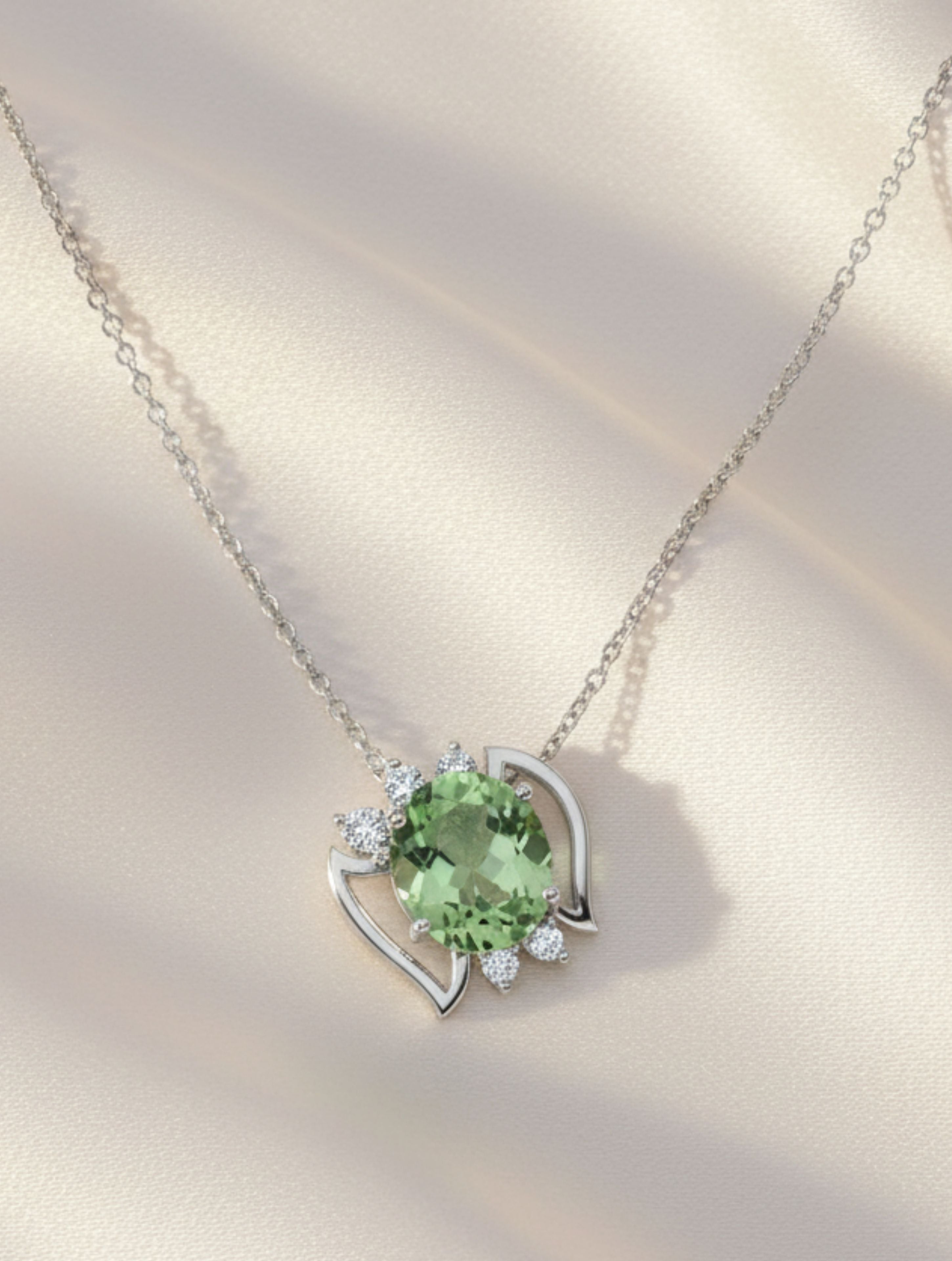 Green Amethyst & Moissanite Geometric 925 Sterling Silver Pendant For Women