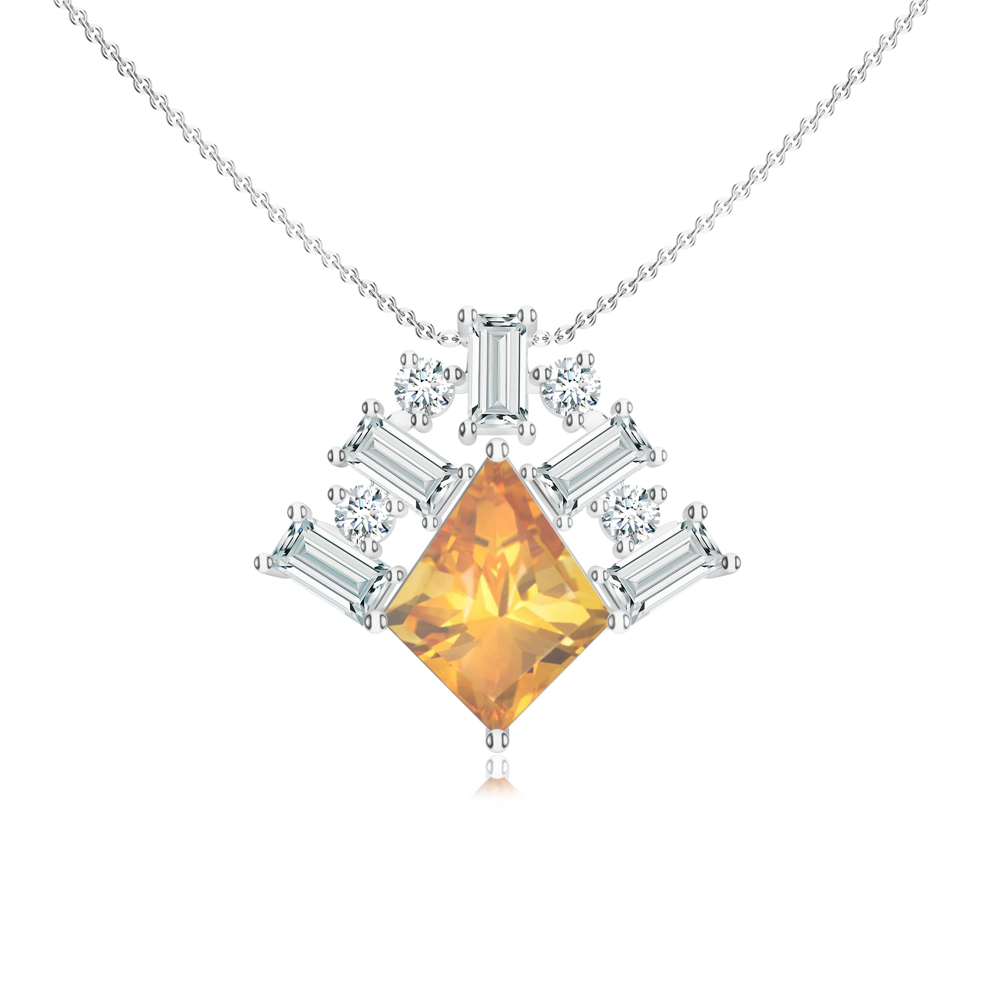 Citrine and Moissanite Geometric 925 Sterling Silver Pendant For Women