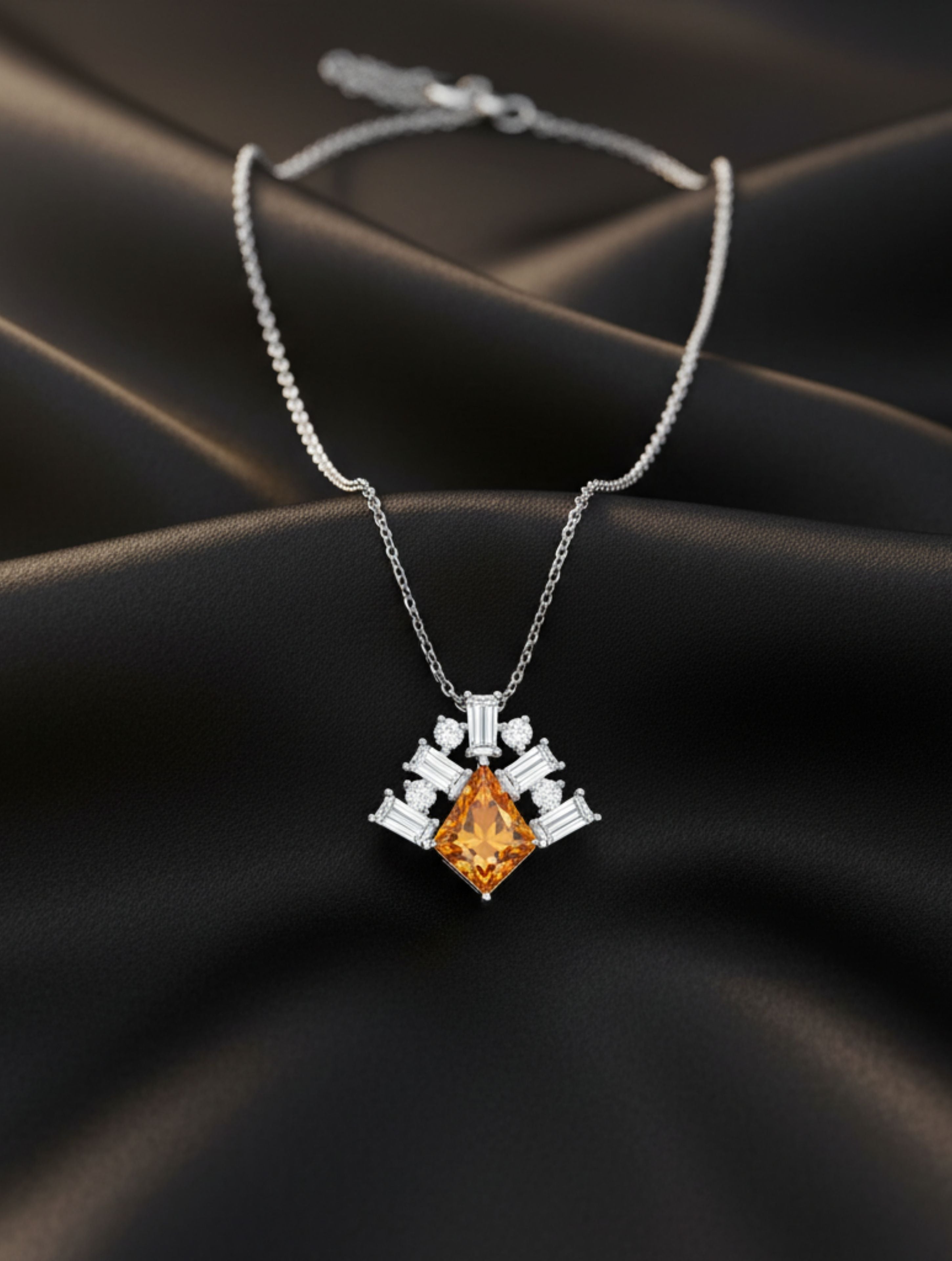 Citrine and Moissanite Geometric 925 Sterling Silver Pendant For Women