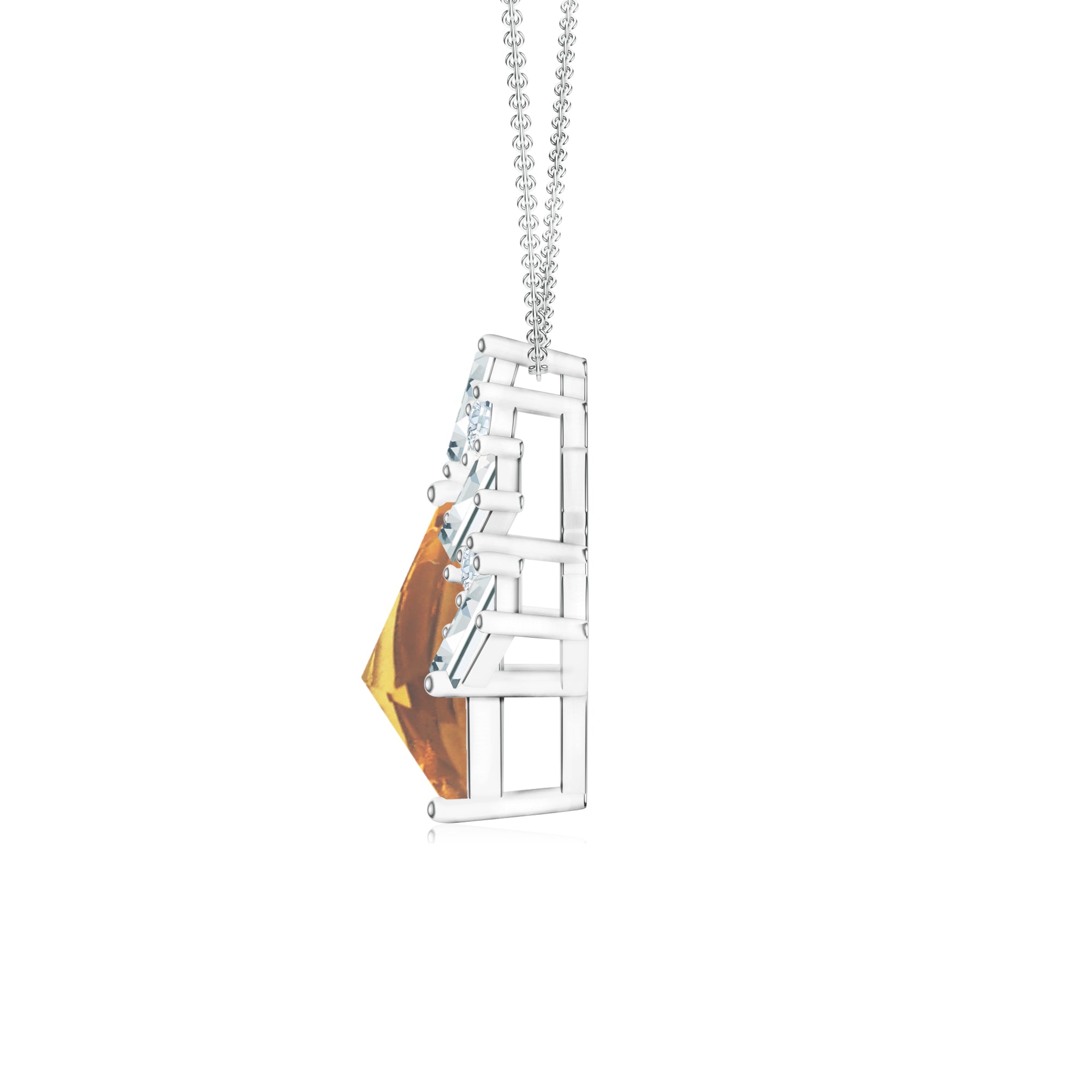 Citrine and Moissanite Geometric 925 Sterling Silver Pendant For Women