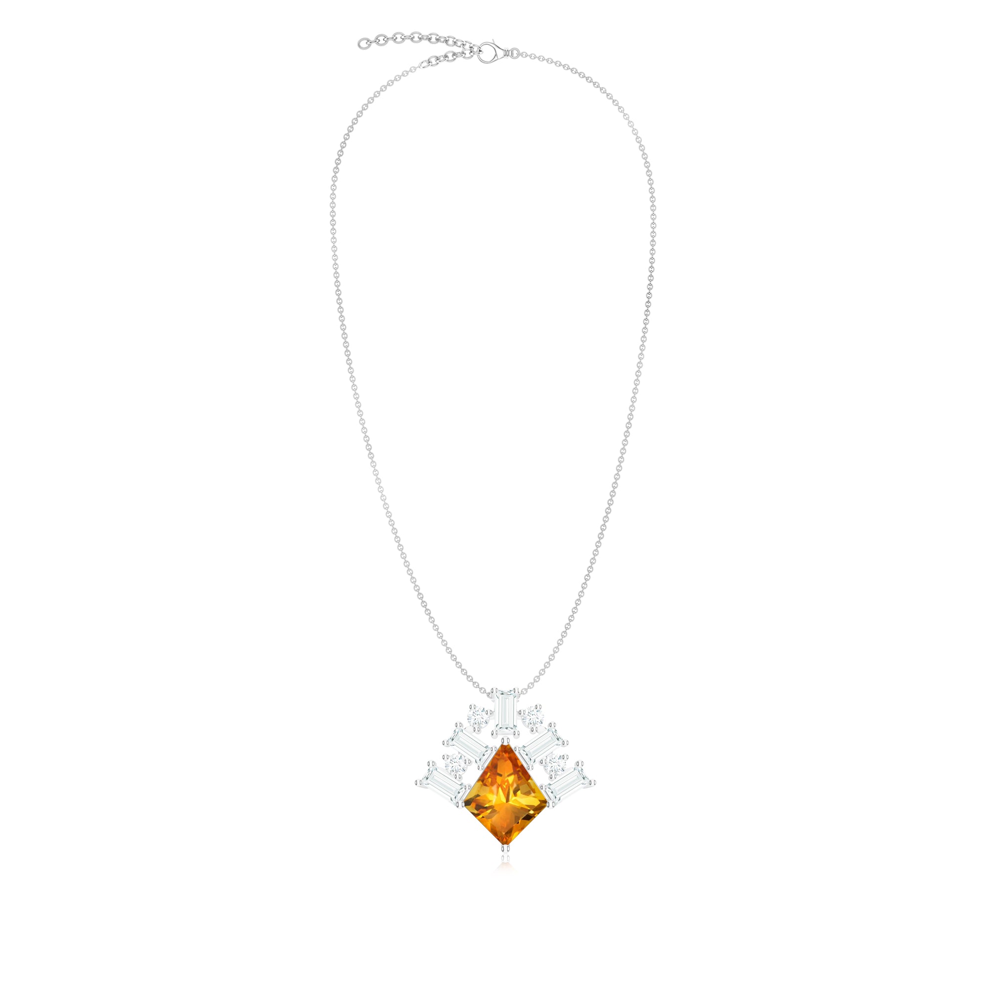 Citrine and Moissanite Geometric 925 Sterling Silver Pendant For Women