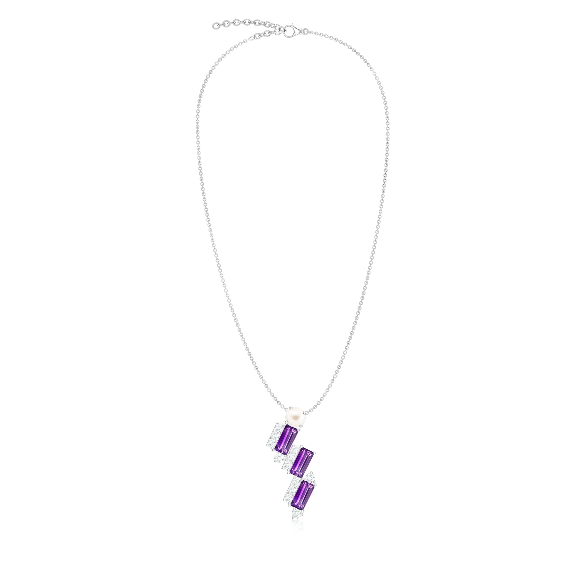 Amethyst & Moissanite Symmetric 925 Sterling Silver Pendant For Women