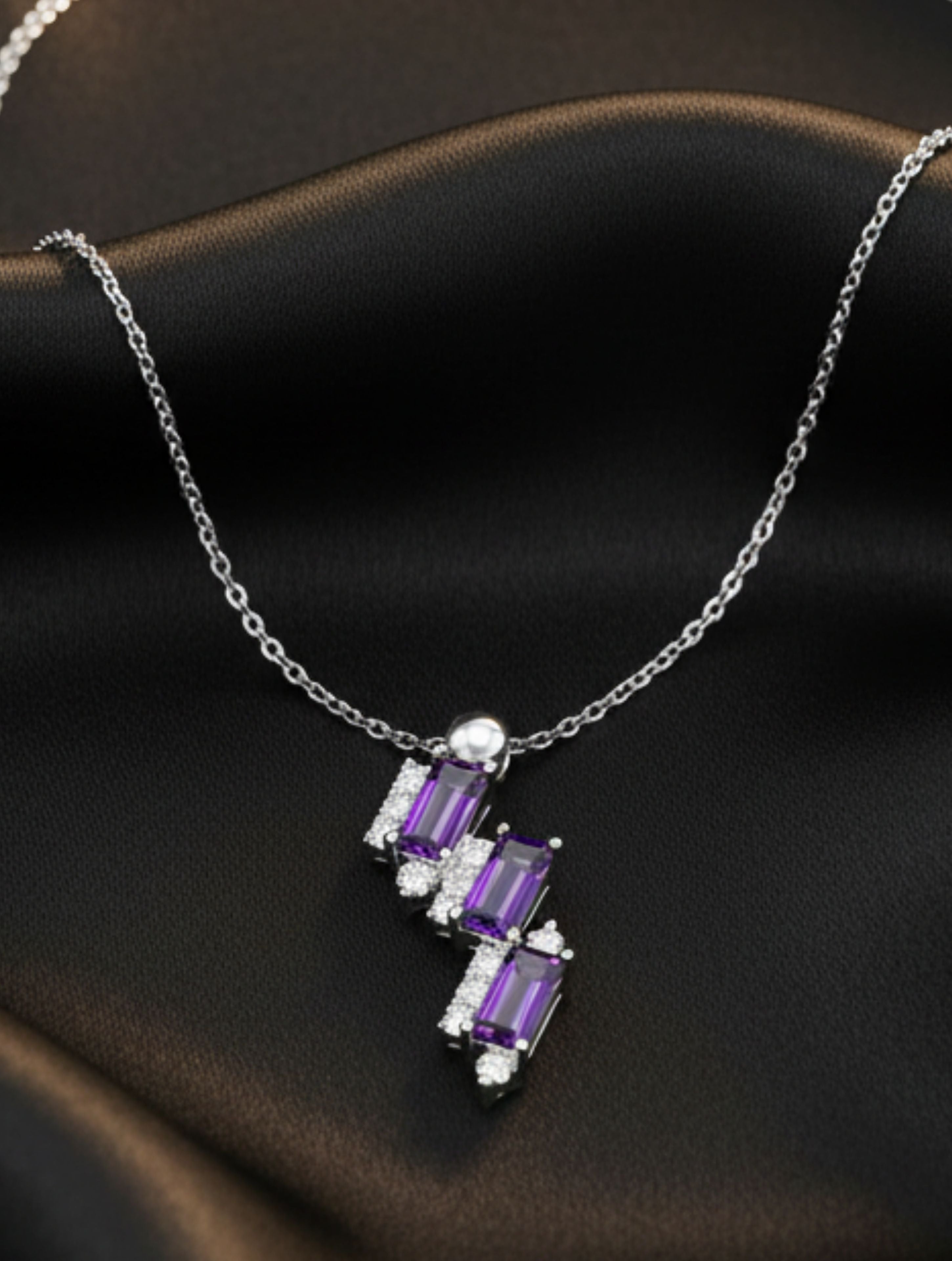 Amethyst & Moissanite Symmetric 925 Sterling Silver Pendant For Women