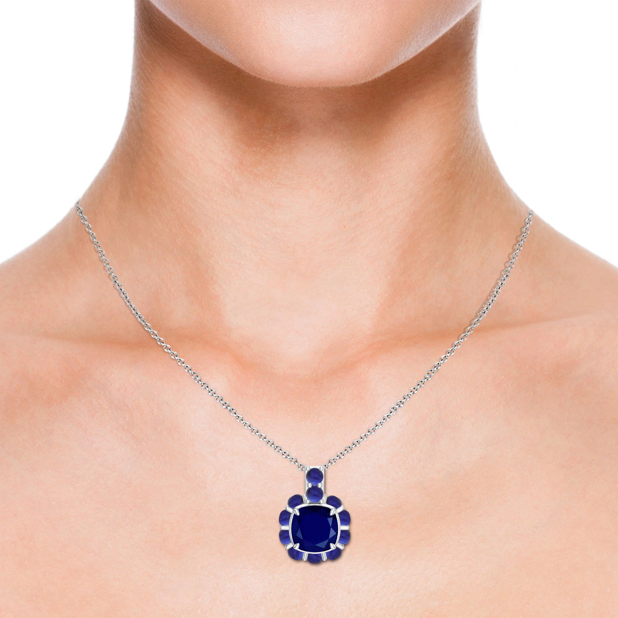 Cushion and Round-Shaped 925 Sterling Silver Pendant For Women