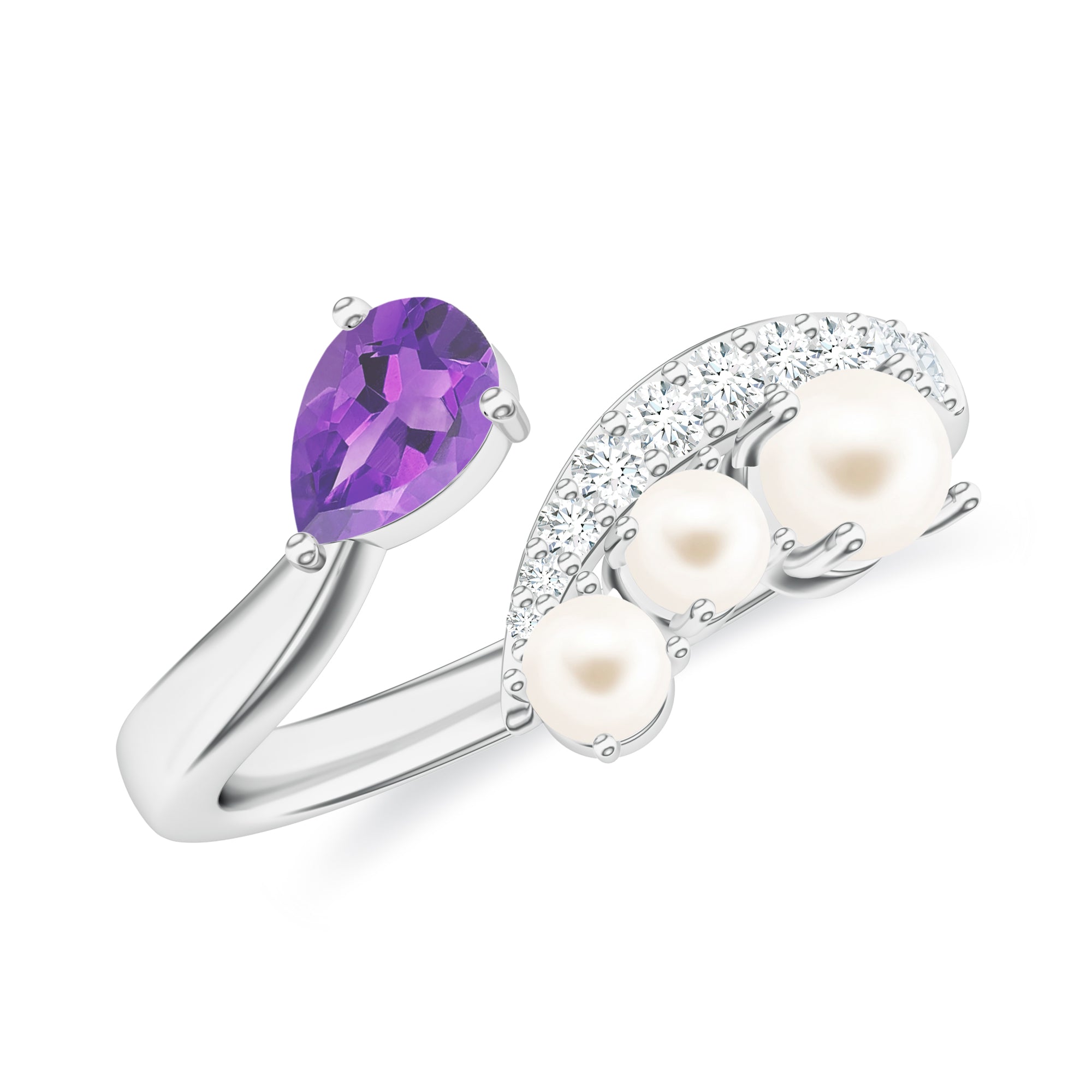 Abstract Amethyst and Pearl 925 Sterling Silver Ring For Women