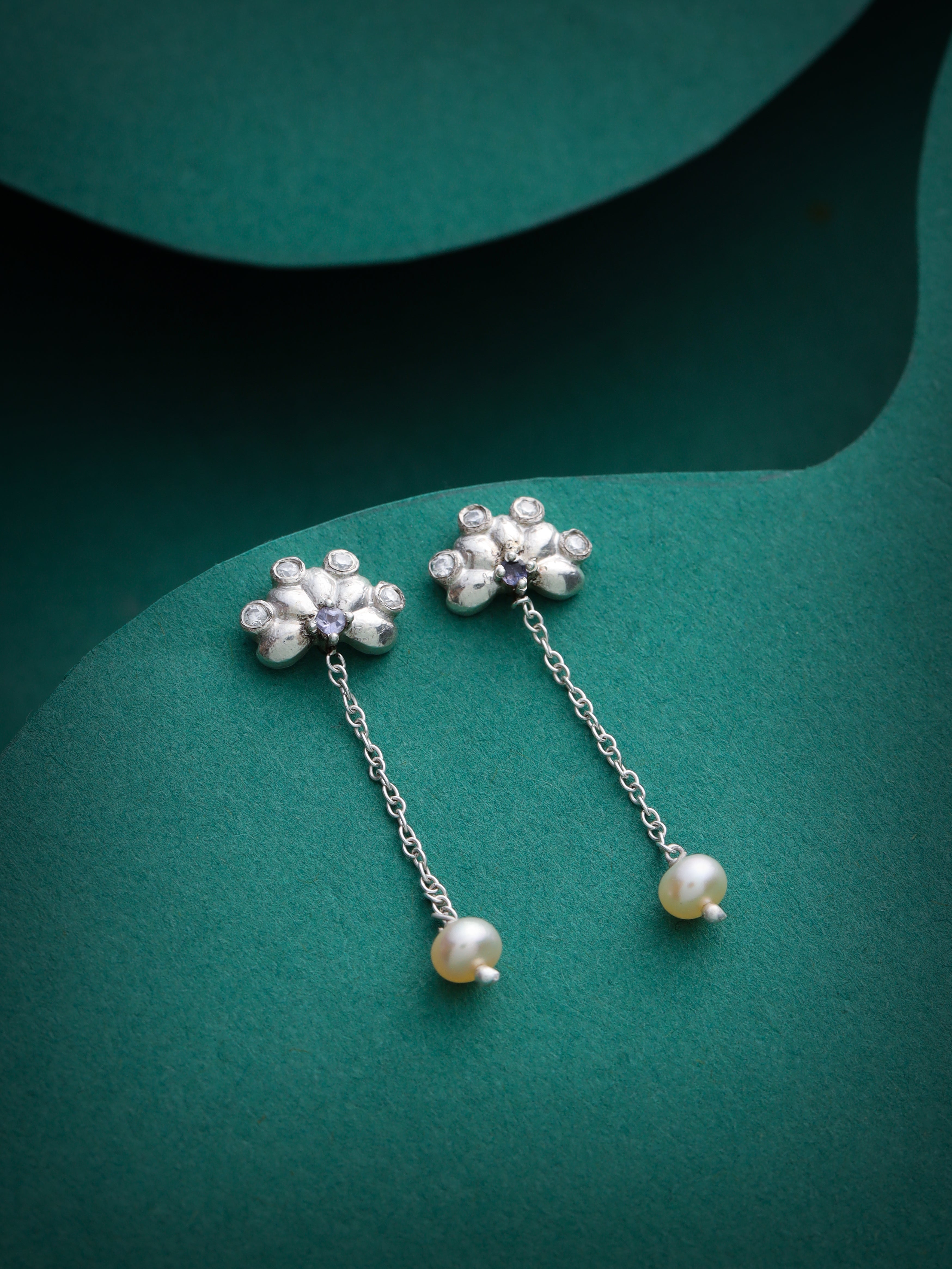 Pearl Floral Delight 925 Sterling Silver Earrings For Women