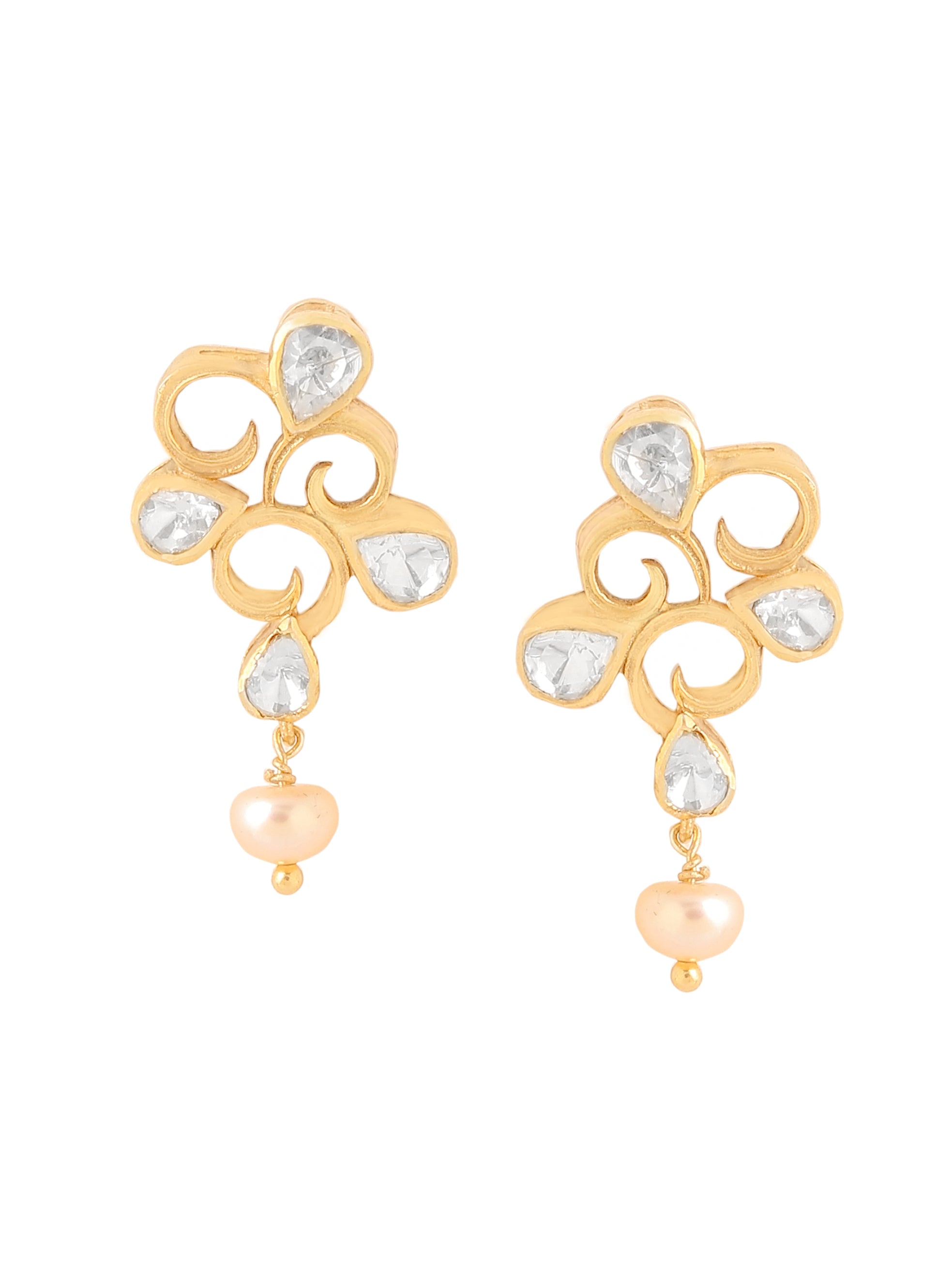 Pearl Gold-Plated 925 Sterling Silver Drop Earrings For Women